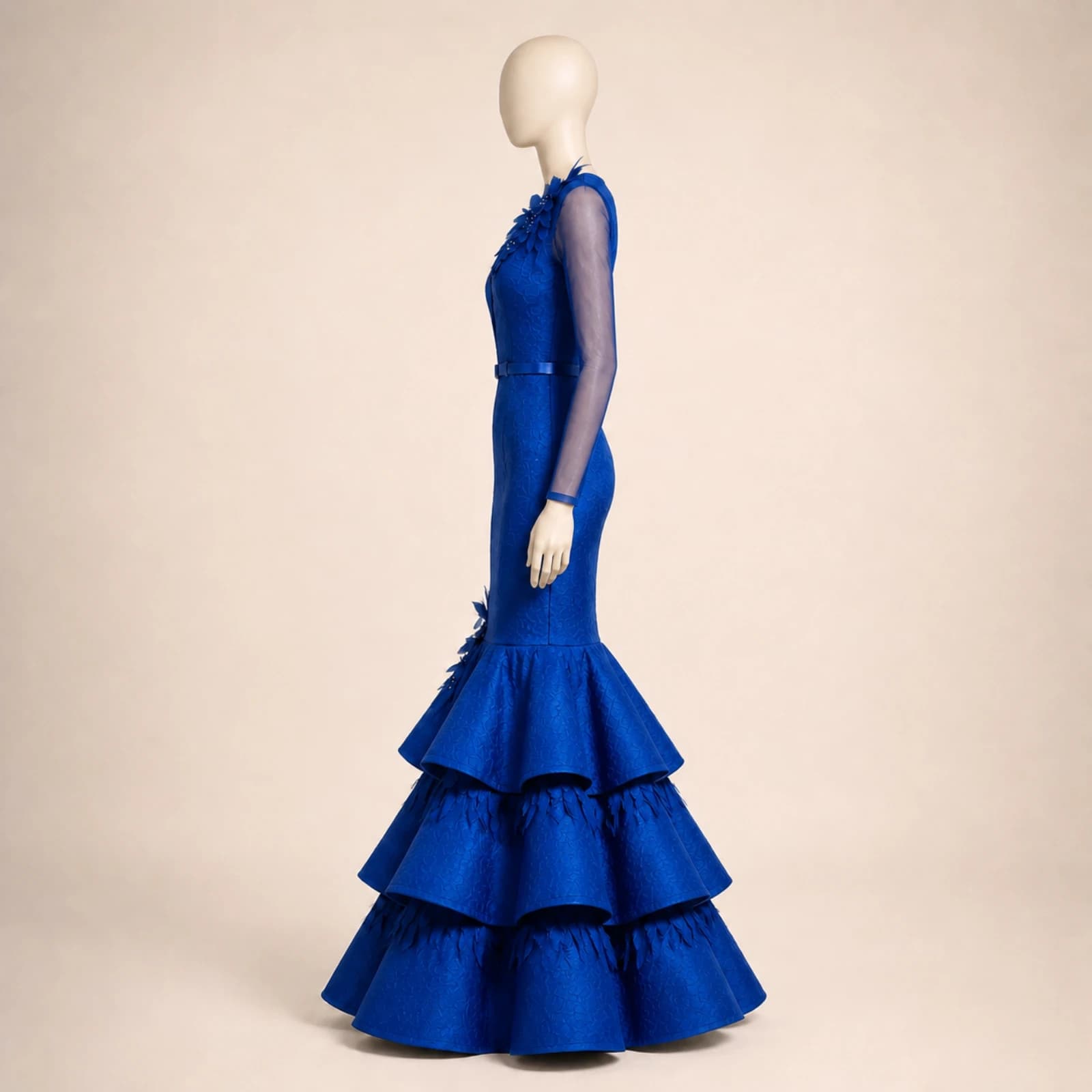 Wisteria Blue Tiered Mermaid Gown, view 4
