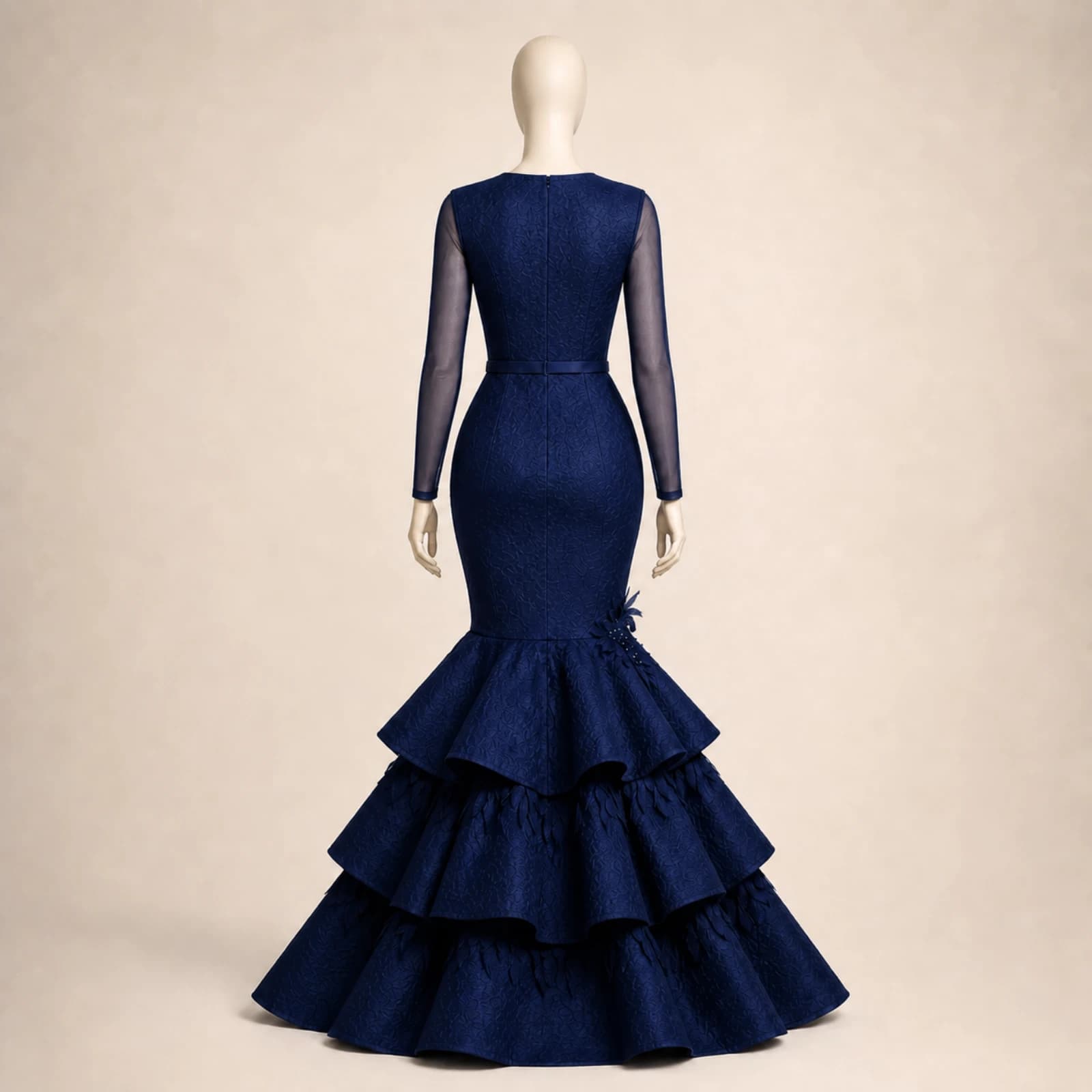 Xenia Navy Tiered Mermaid Gown, view 2