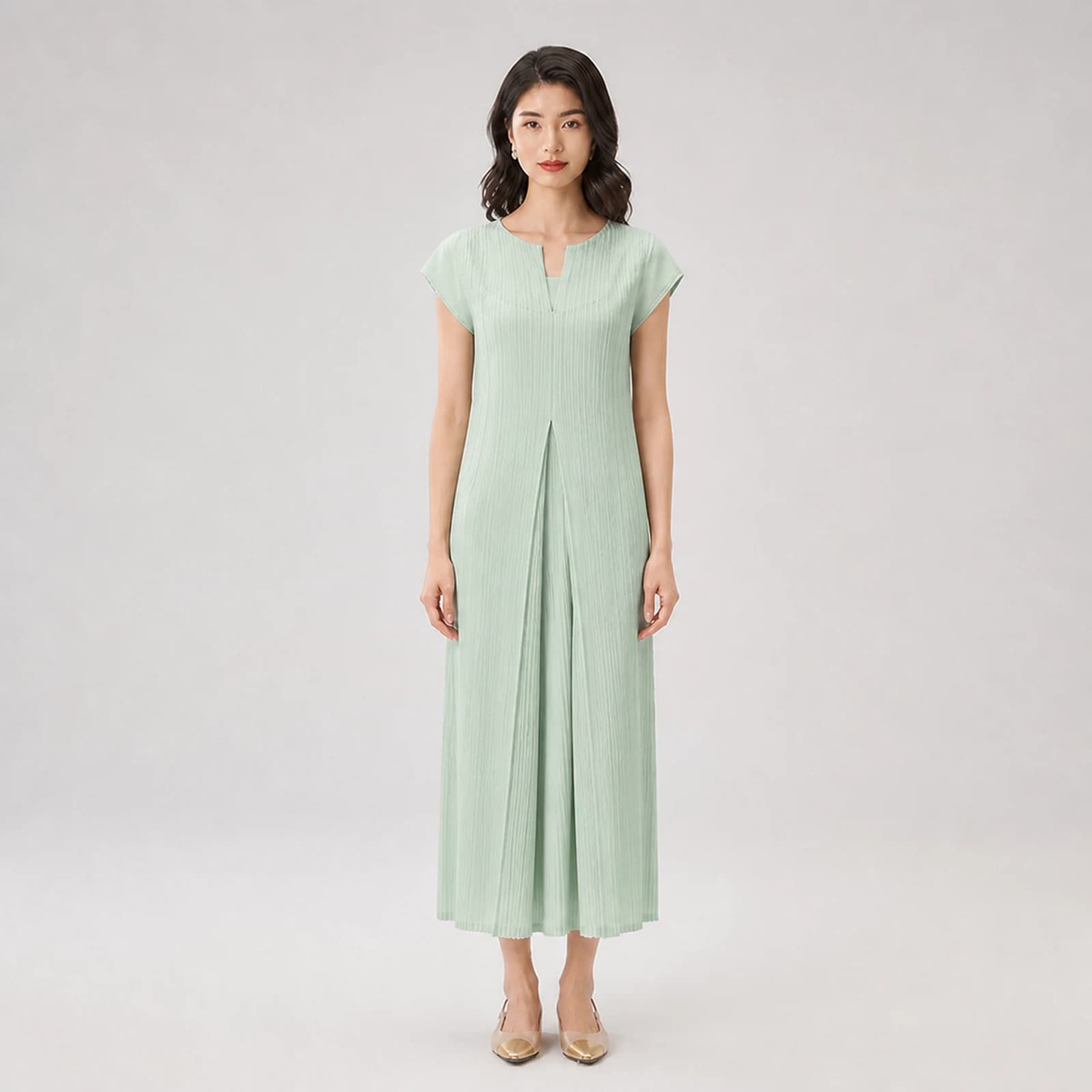 Yara Mint Pleated Midi Dress, view 1