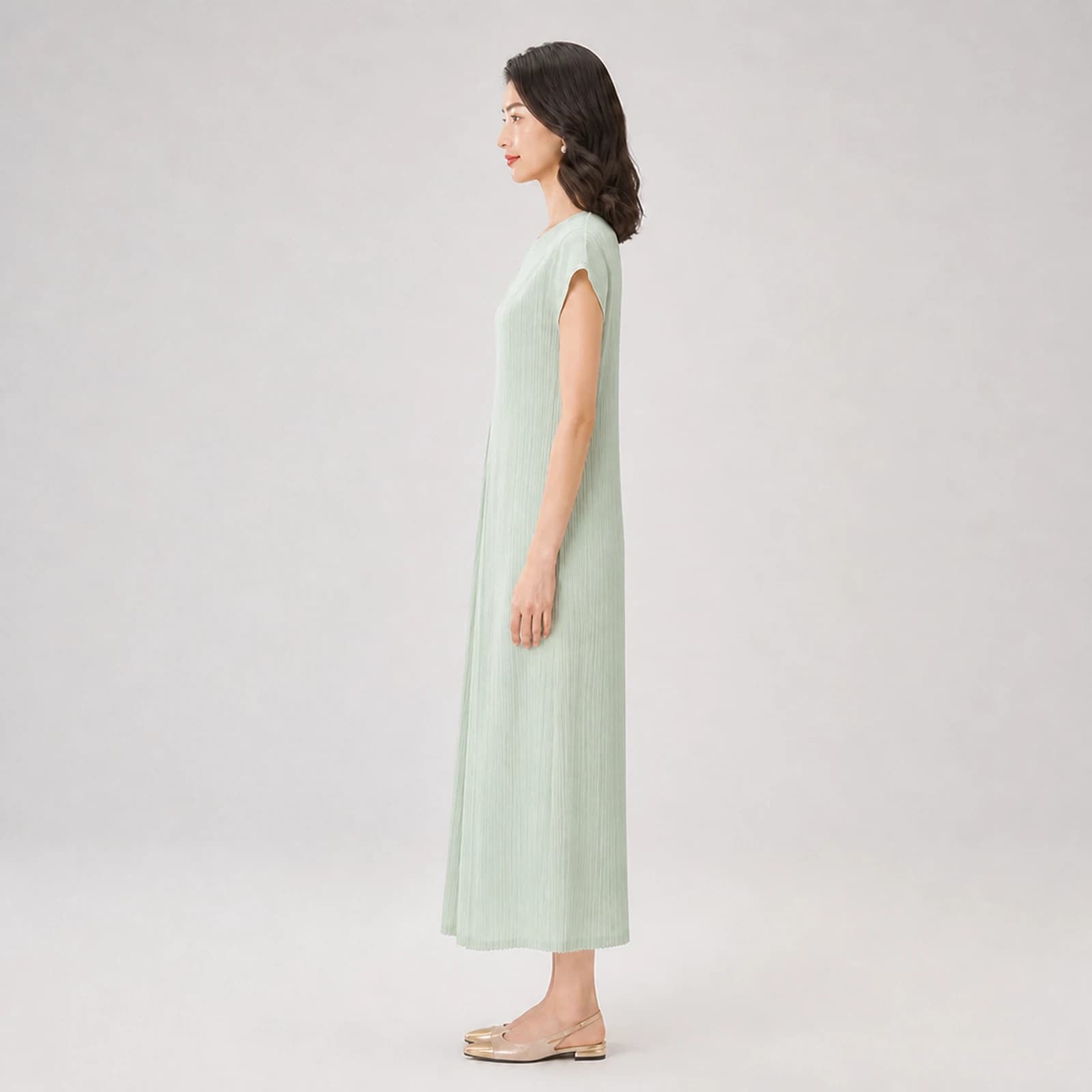 Yara Mint Pleated Midi Dress, view 3