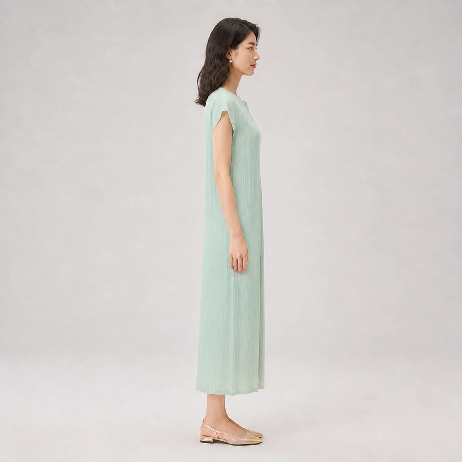 Yara Mint Pleated Midi Dress, view 4