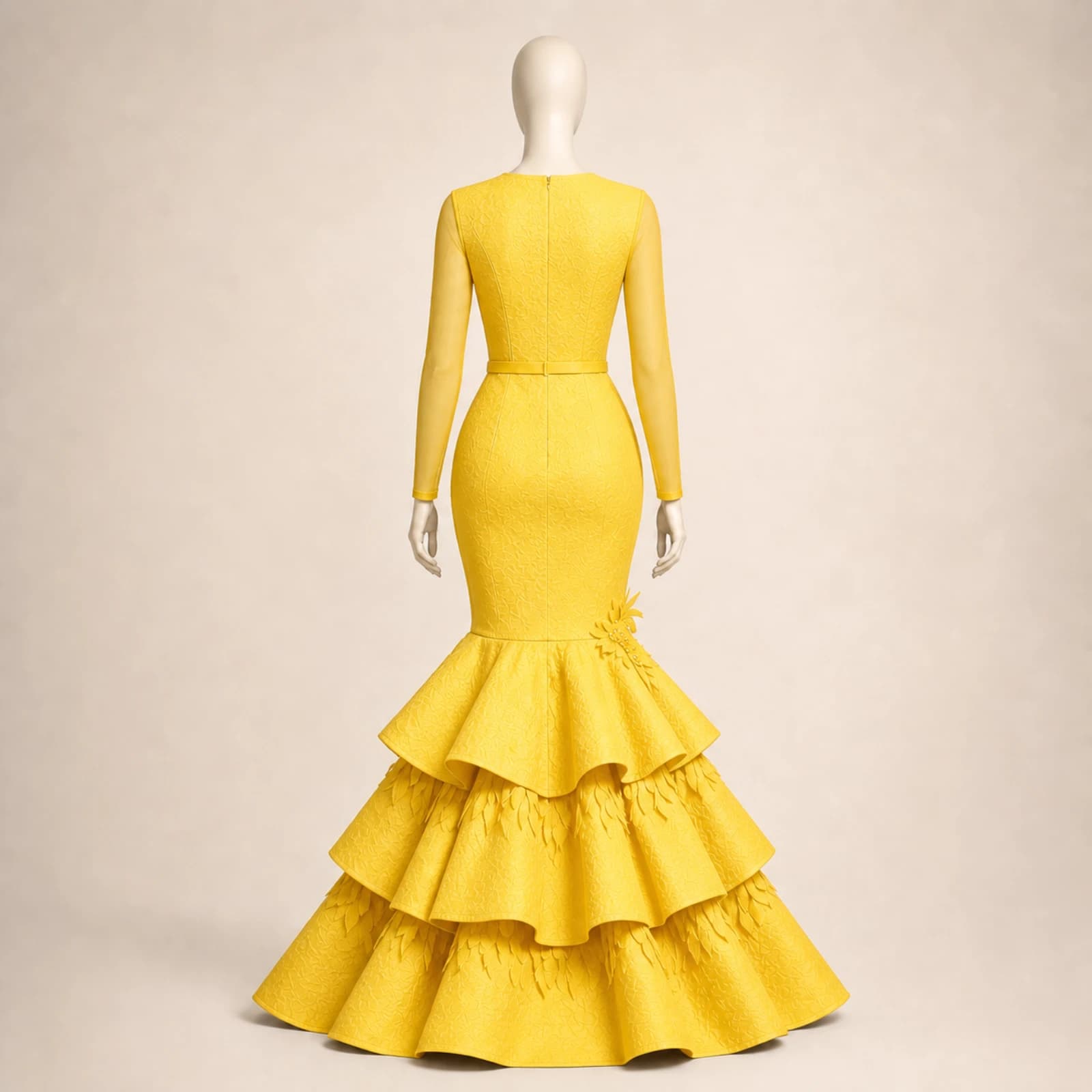 Yvette Yellow Tiered Mermaid Gown, view 2