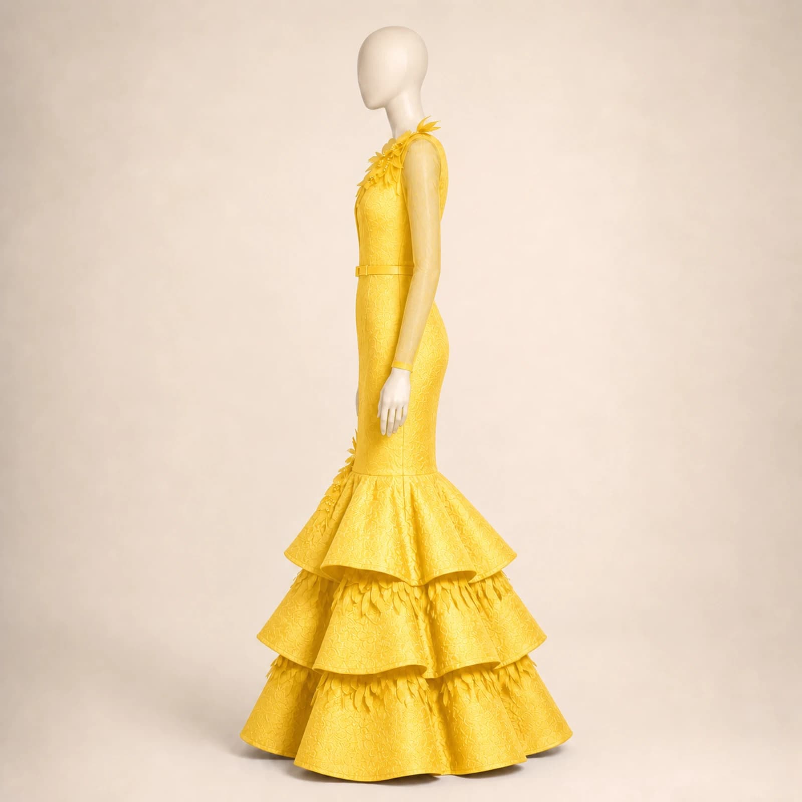 Yvette Yellow Tiered Mermaid Gown, view 3