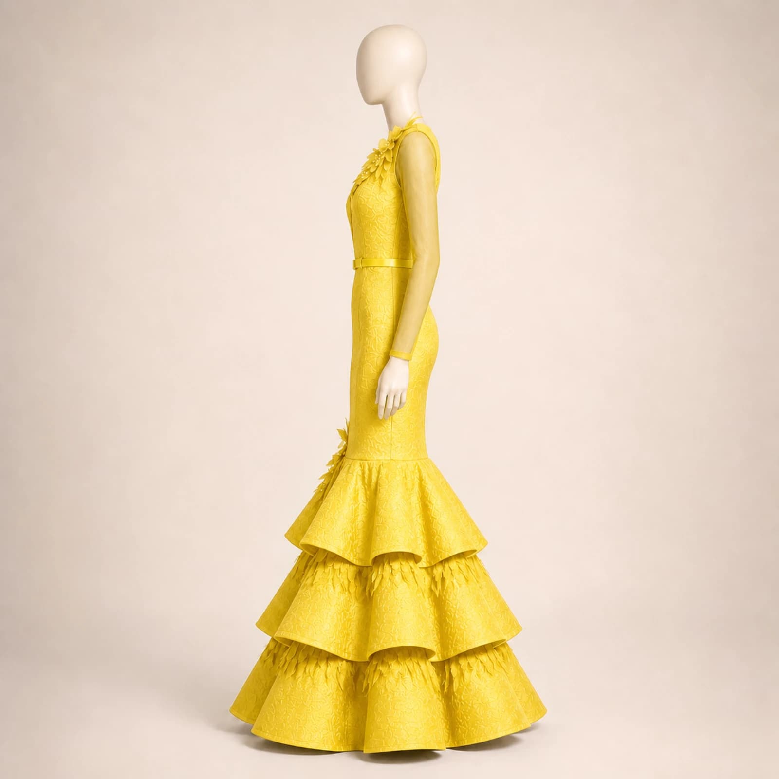 Yvette Yellow Tiered Mermaid Gown, view 4
