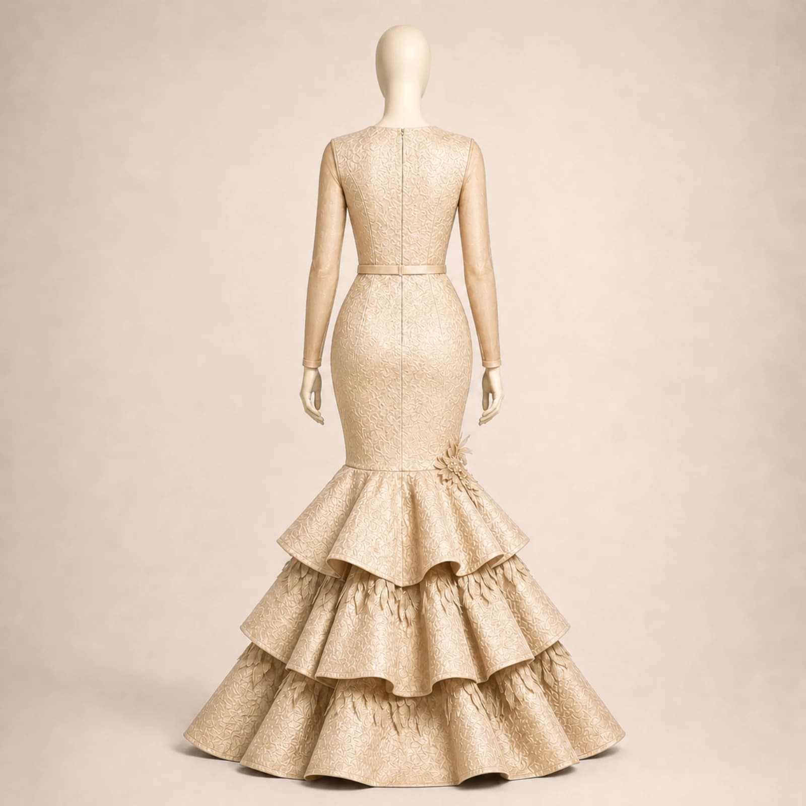 Zahara Champagne Tiered Mermaid Gown, view 2