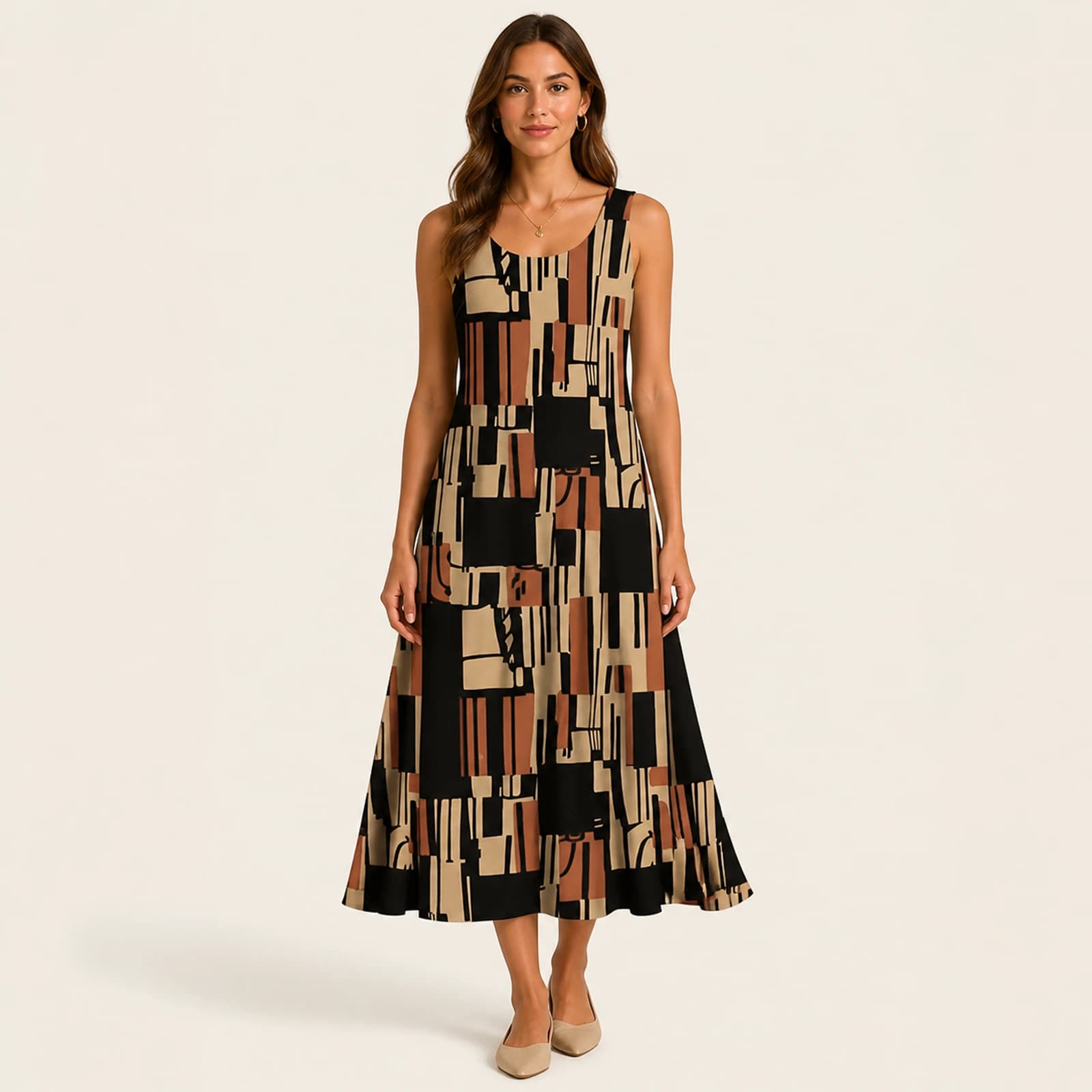Zara Tan Geometric Midi Dress