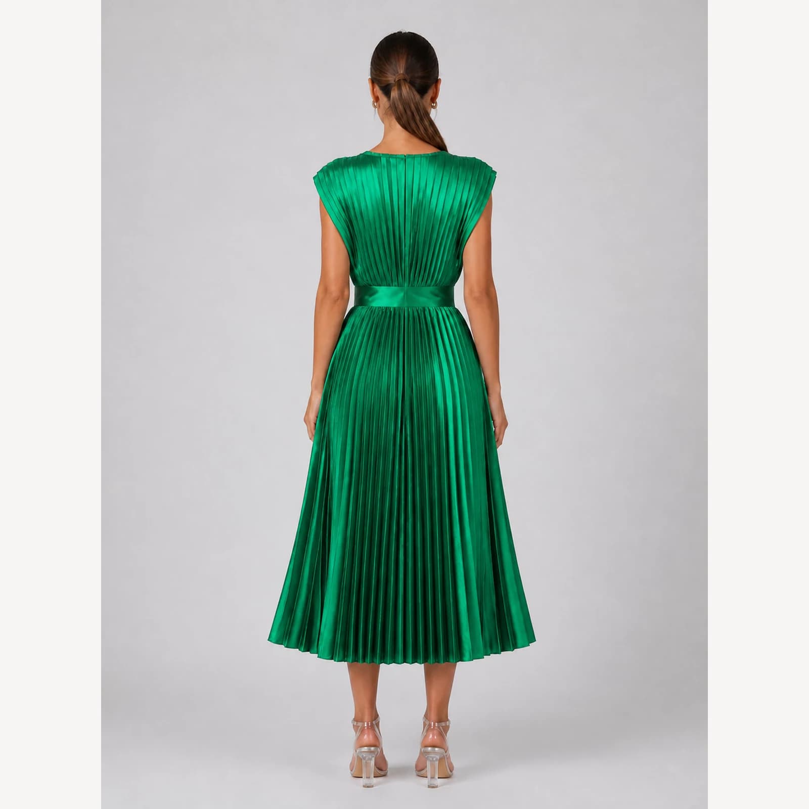 Zosia Green Pleated Midi Dress, view 2