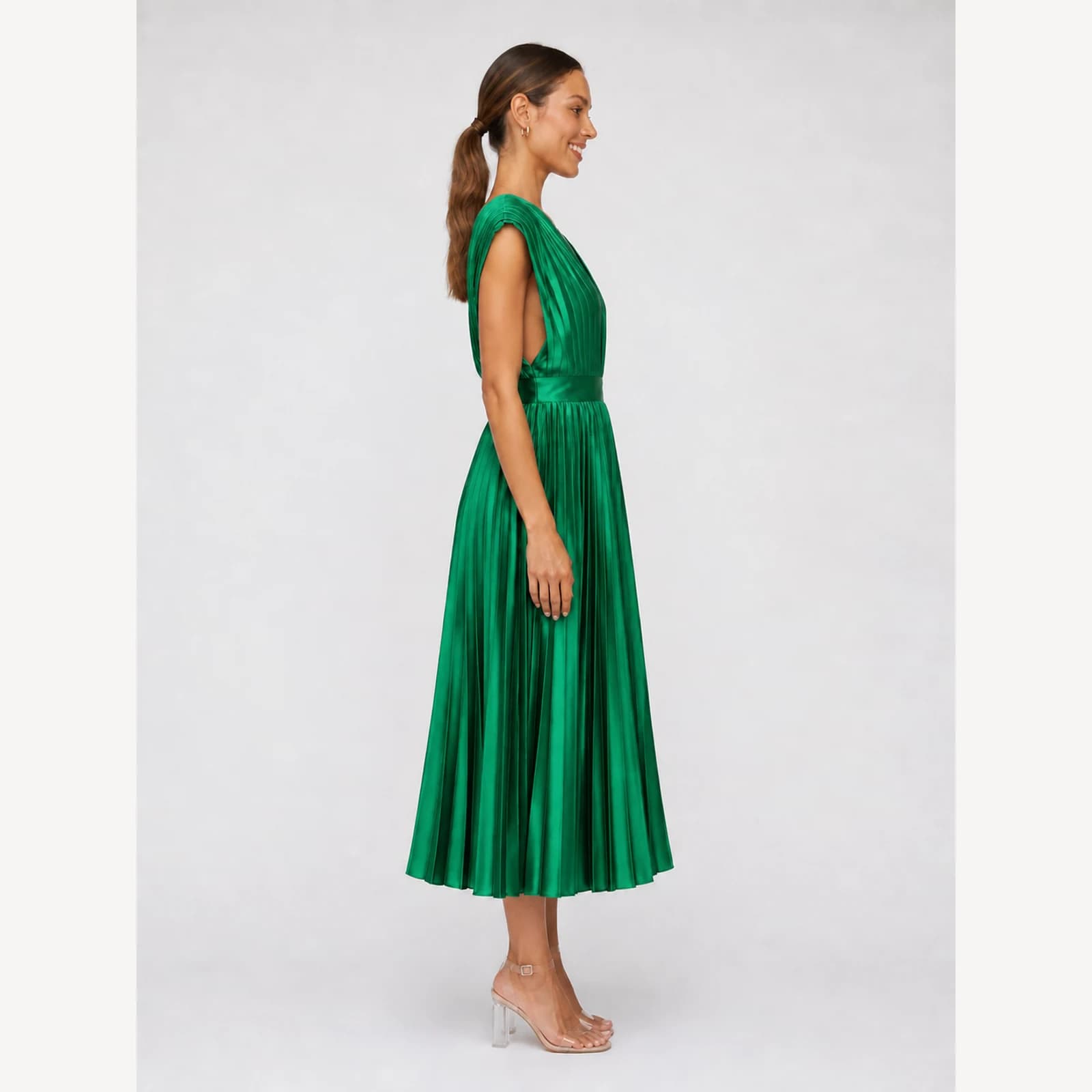 Zosia Green Pleated Midi Dress, view 4