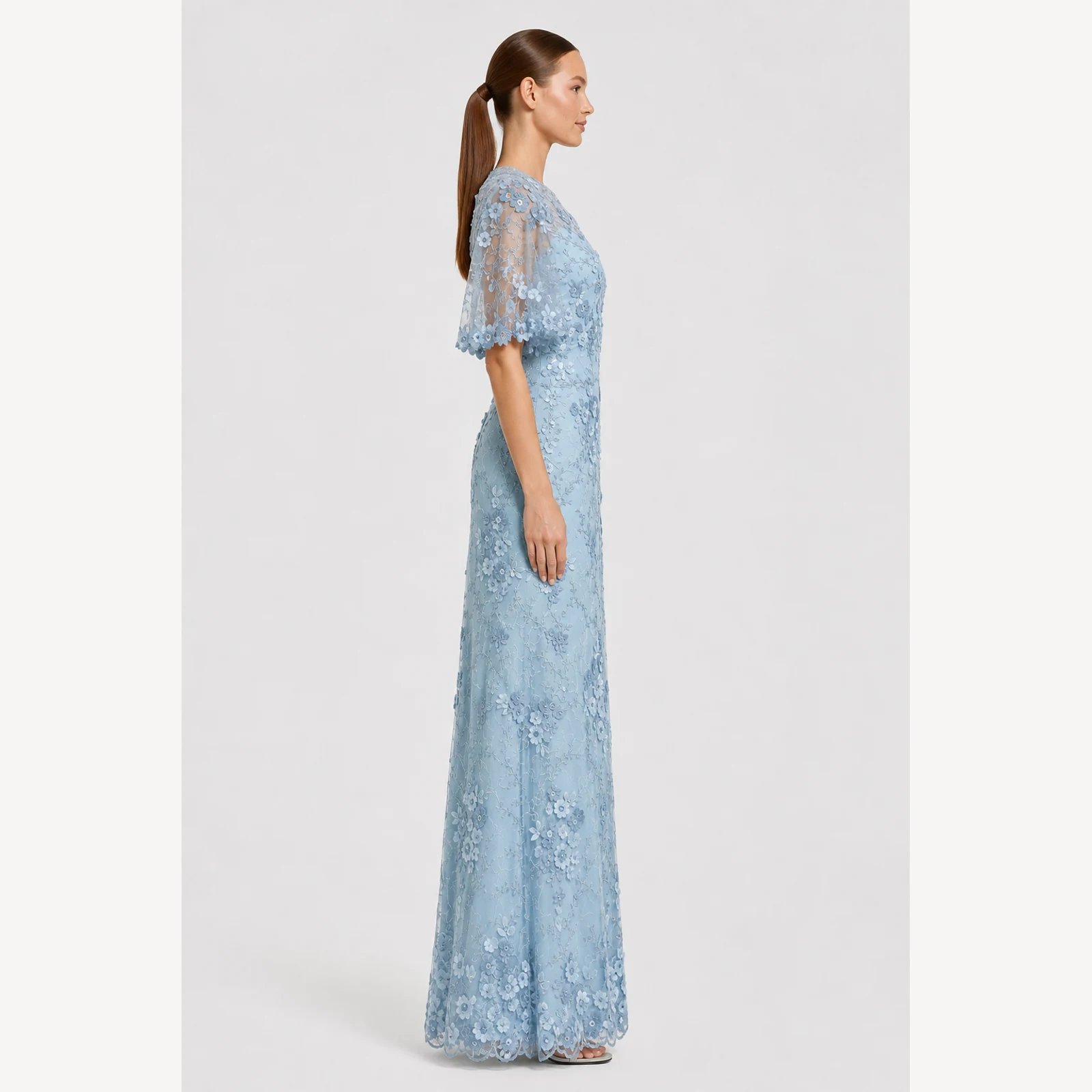 Adelia Light Blue Lace Gown, view 4