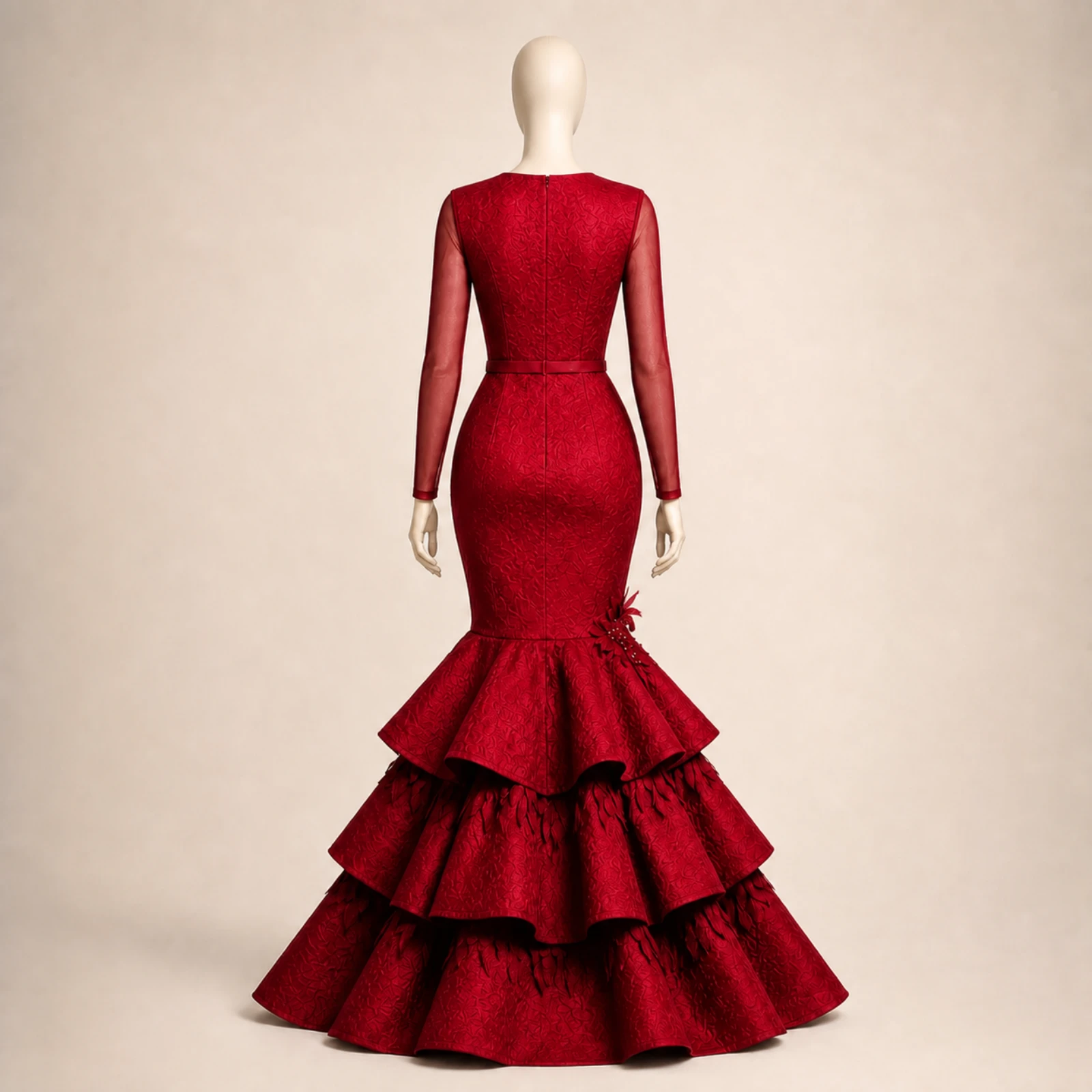 Alessandra Red Tiered Mermaid Gown, view 2