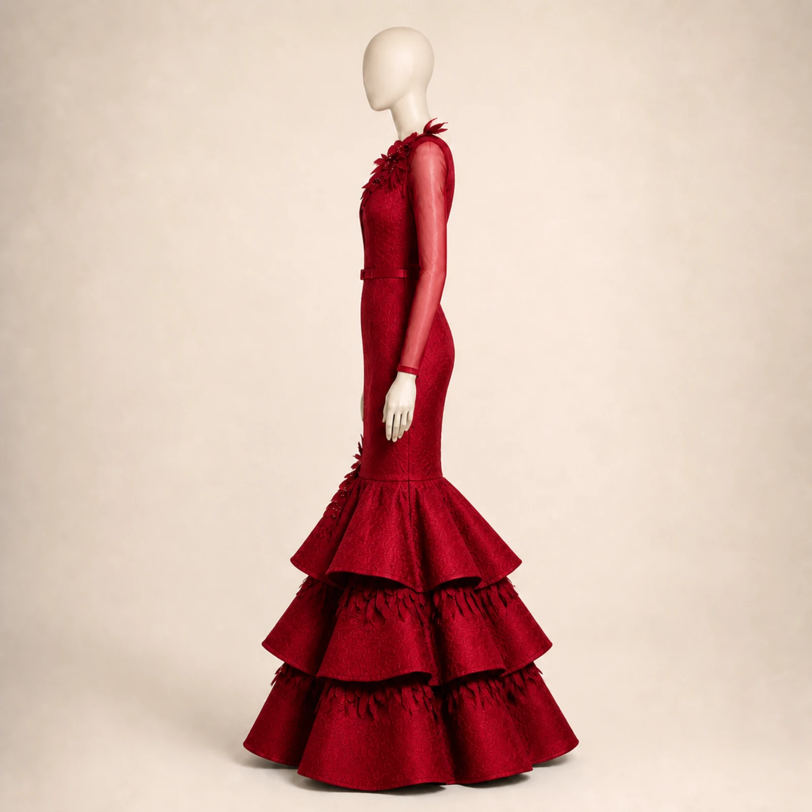 Alessandra Red Tiered Mermaid Gown, view 3