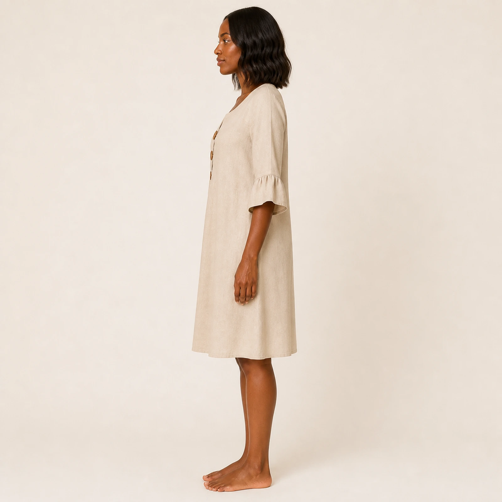 Alina Sand Linen Button Dress, view 3
