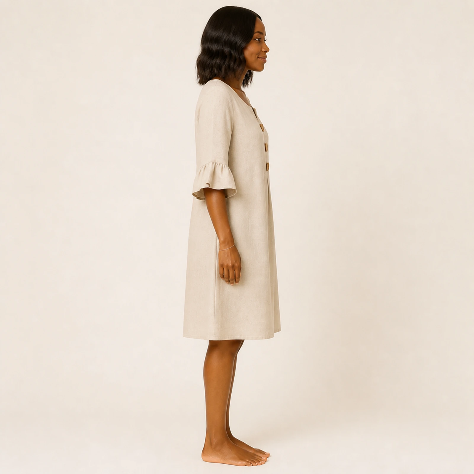 Alina Sand Linen Button Dress, view 4