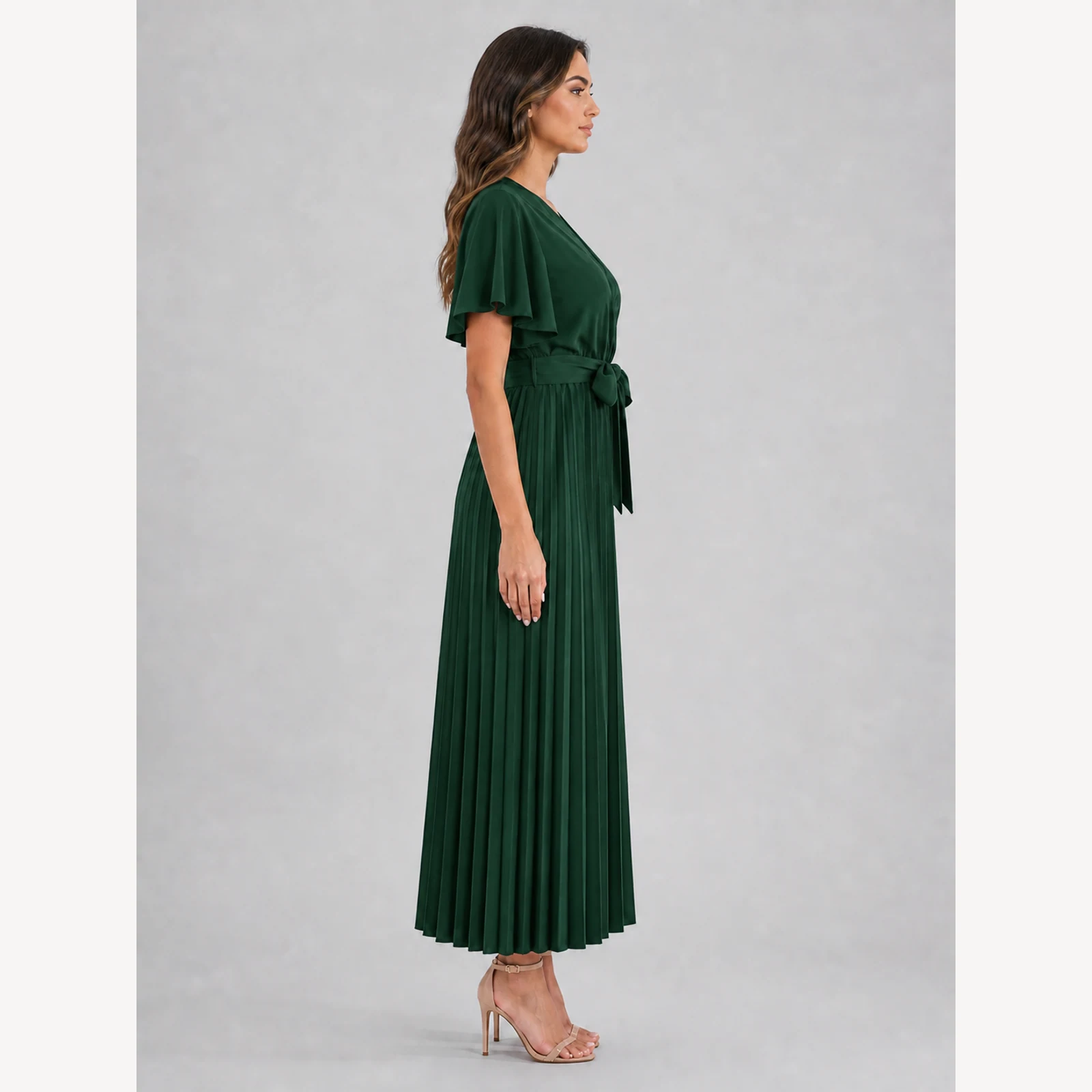 Amoret Green Ruffle Maxi Dress, view 4