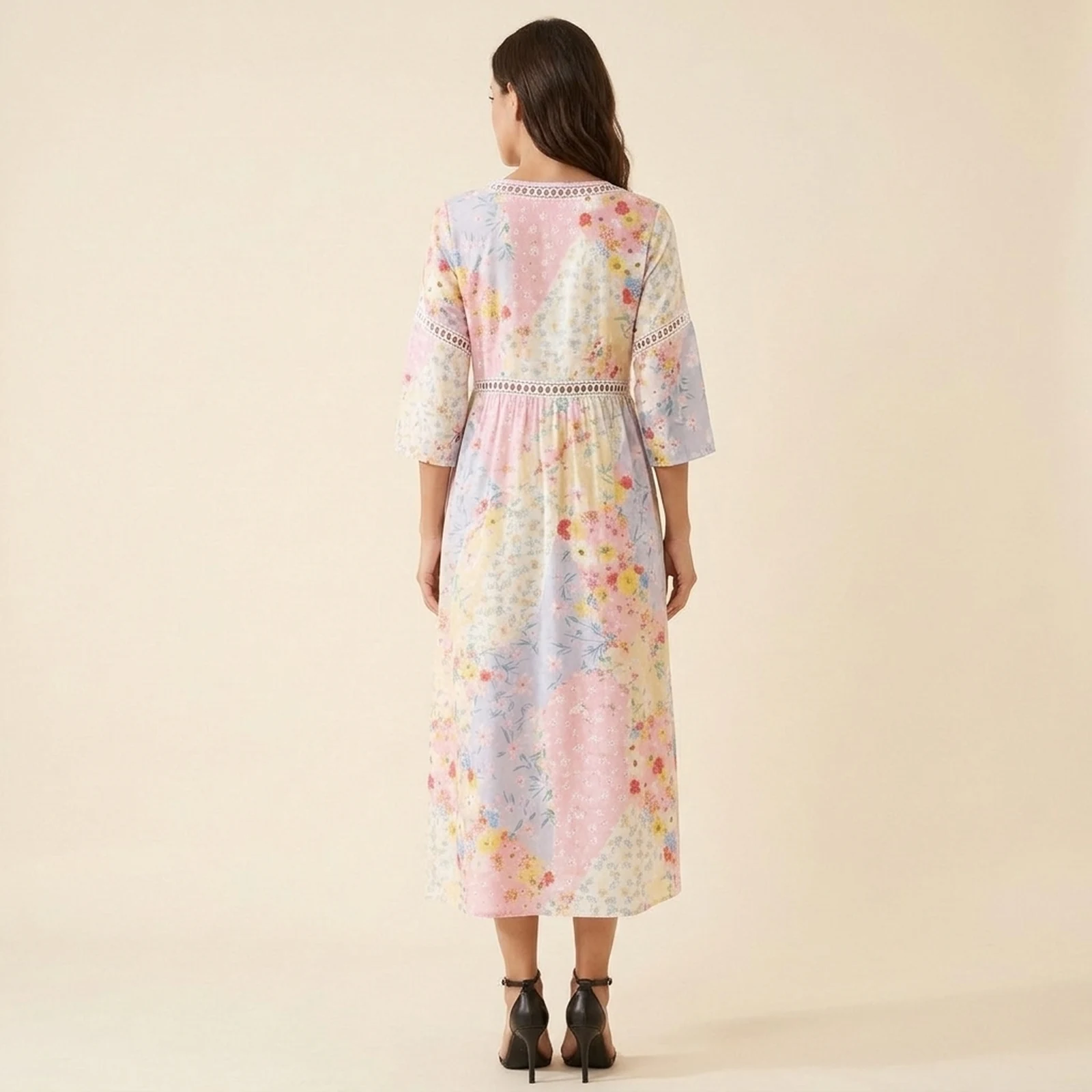 Aquarela V-Neck Print Midi Dress, view 2