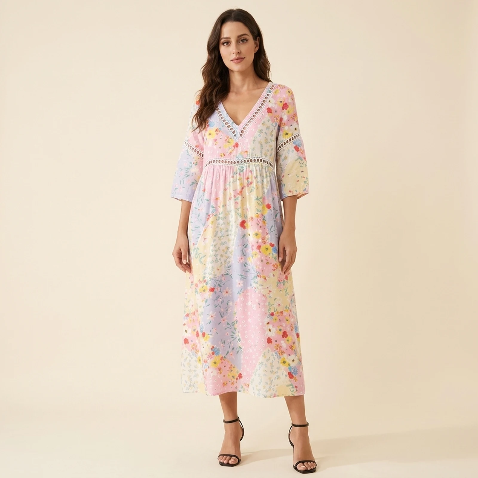 Aquarela V-Neck Print Midi Dress, view 1