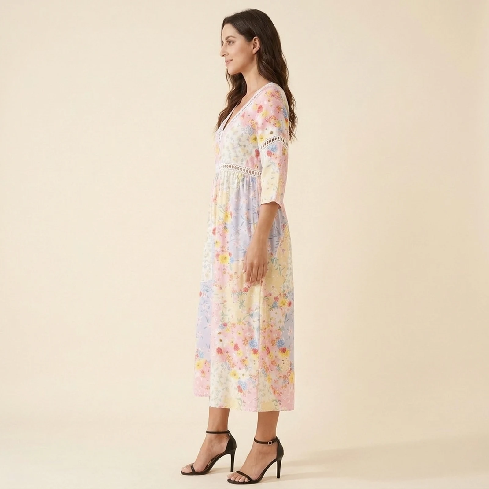 Aquarela V-Neck Print Midi Dress, view 3