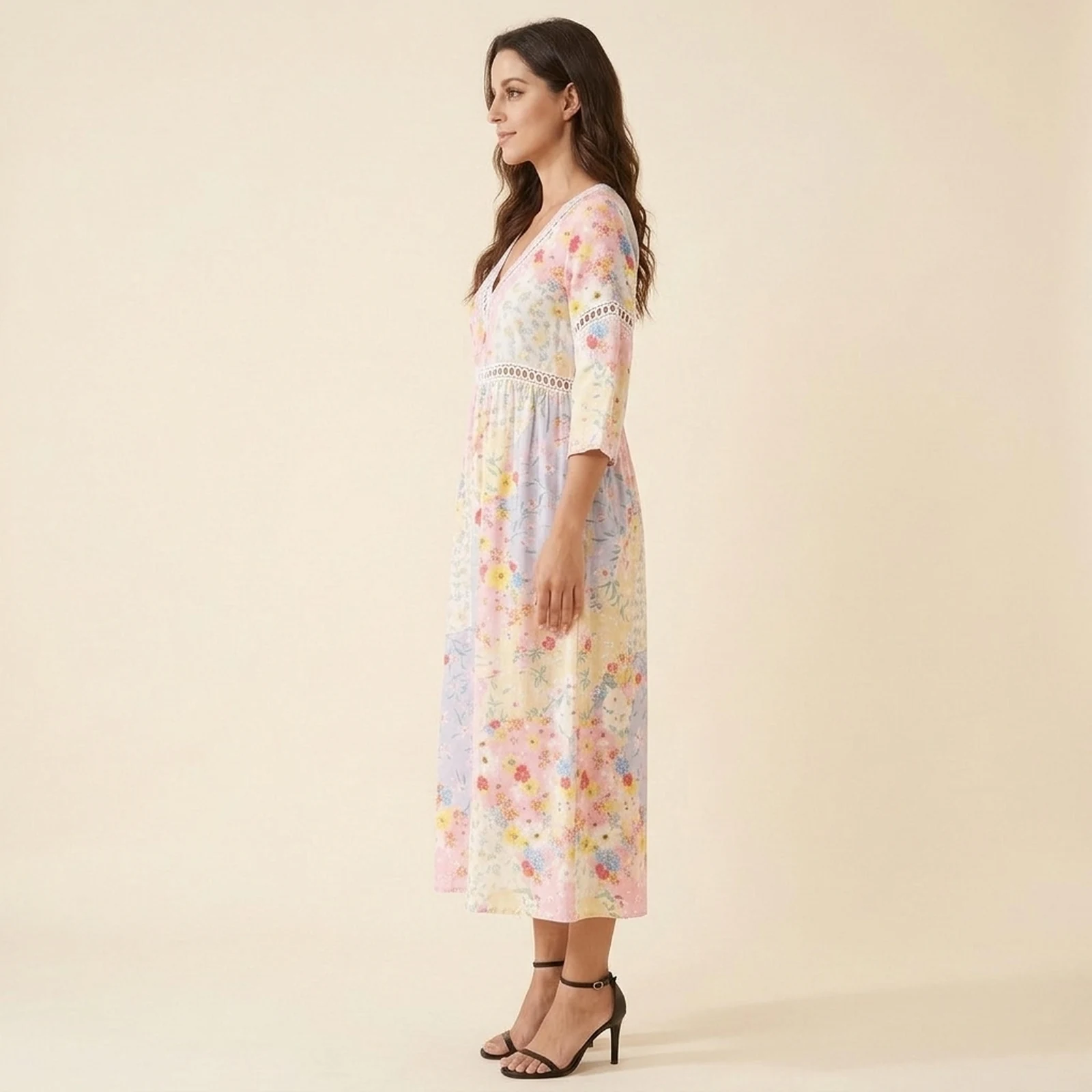 Aquarela V-Neck Print Midi Dress, view 4