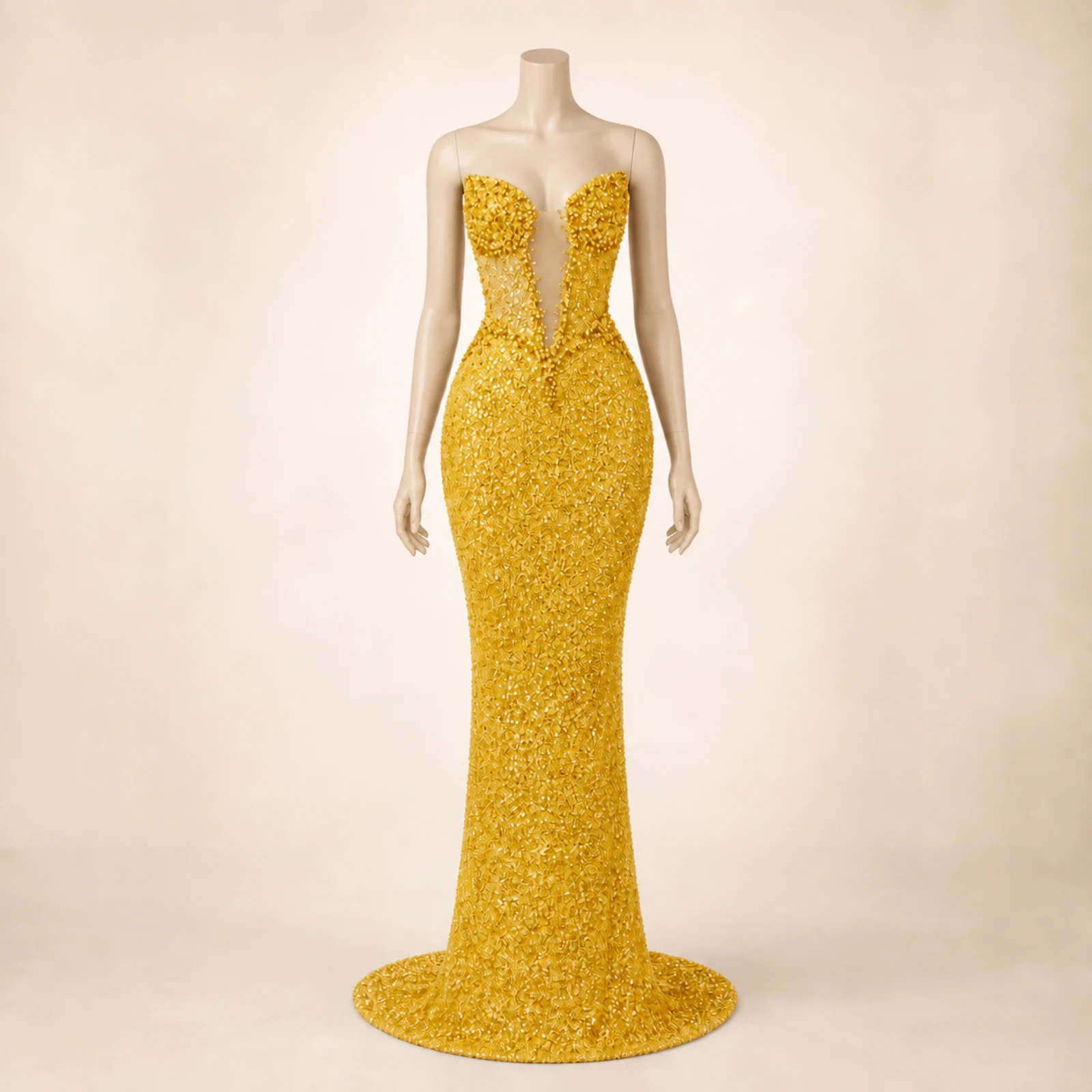 Aurelia Yellow Crystal Mermaid Gown, view 1