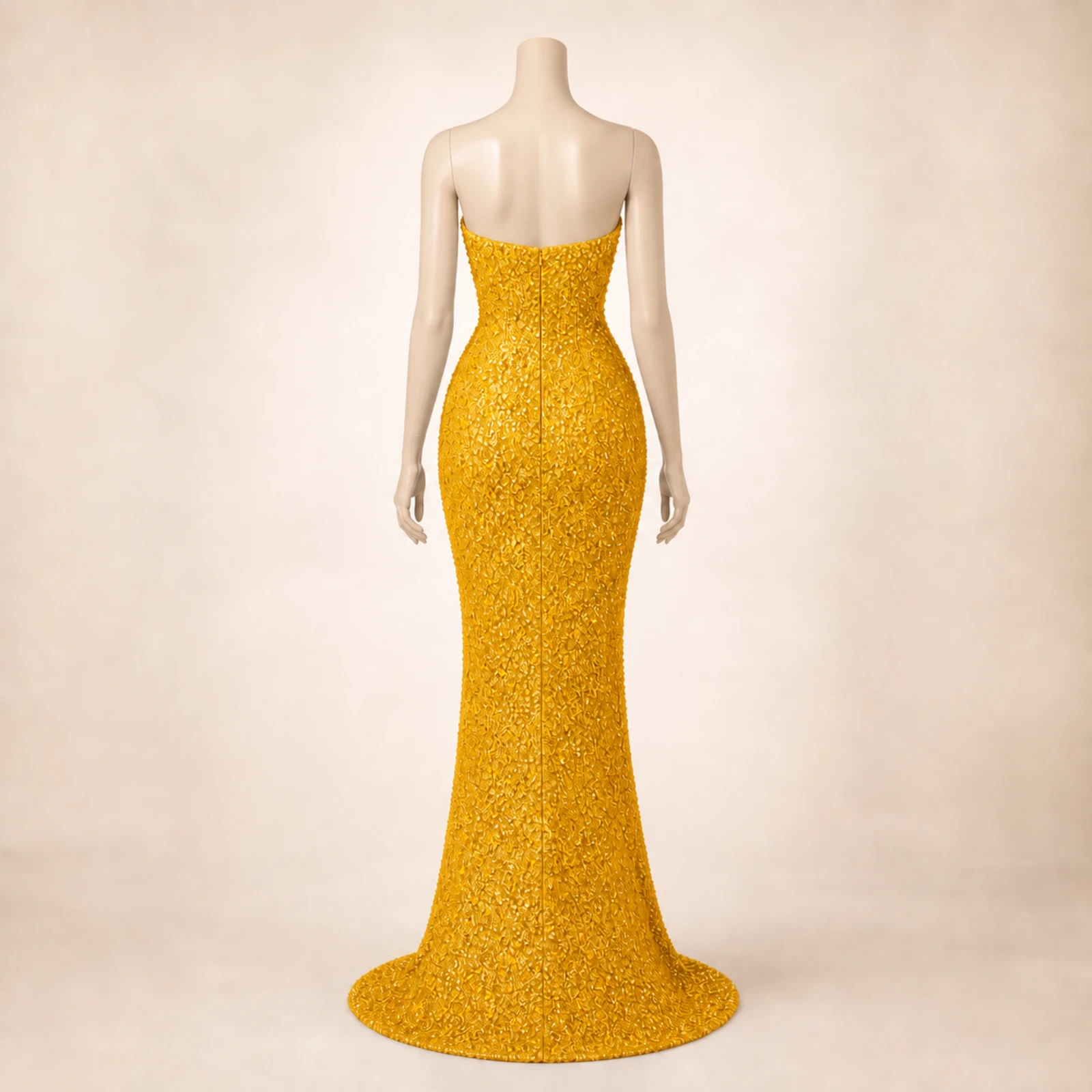 Aurelia Yellow Crystal Mermaid Gown, view 2