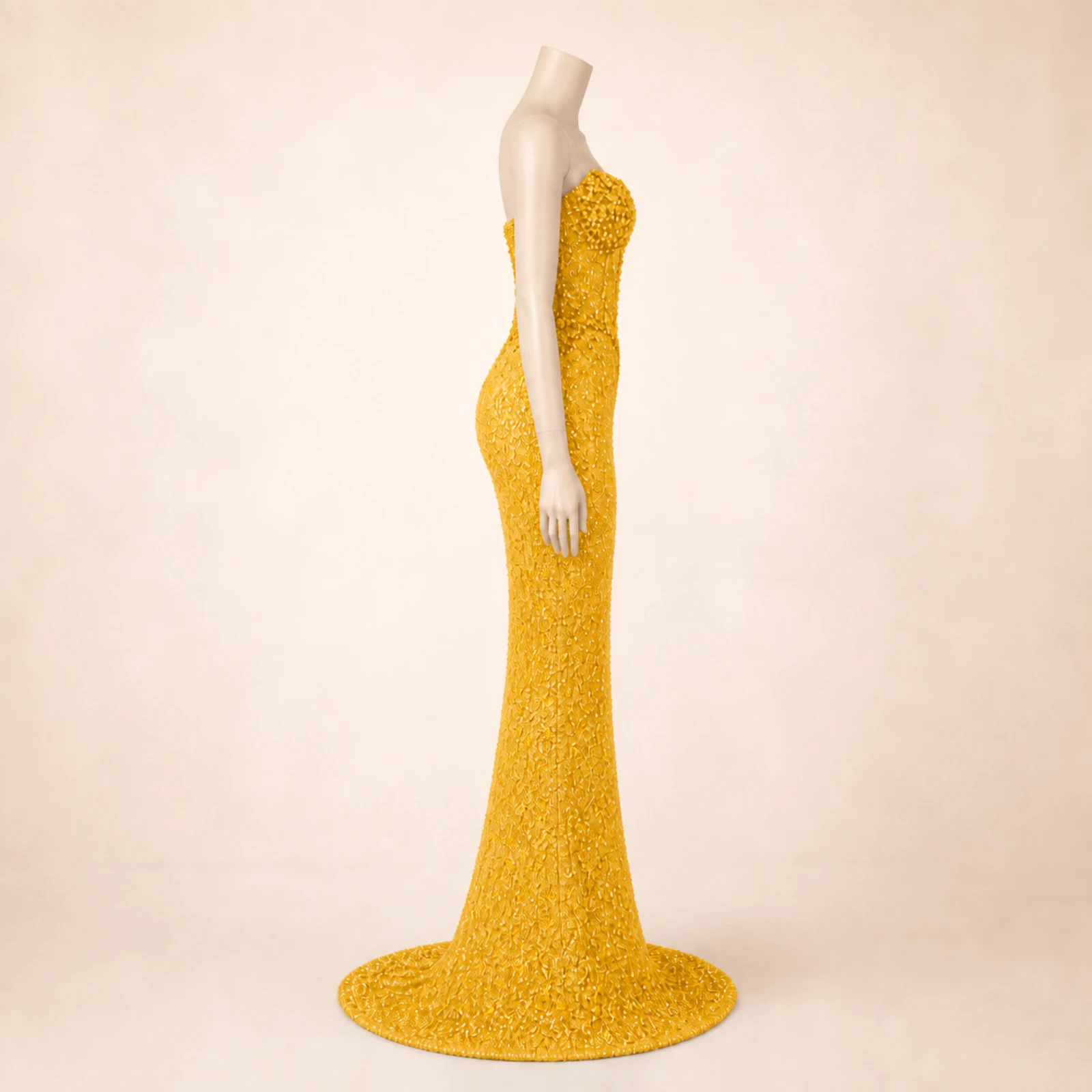 Aurelia Yellow Crystal Mermaid Gown, view 3