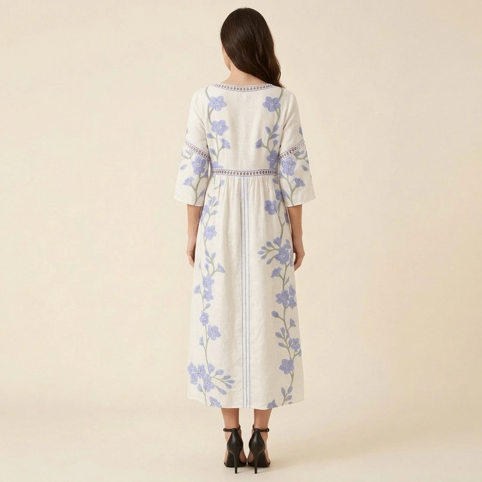 Azulina V-Neck Print Midi Dress, view 2