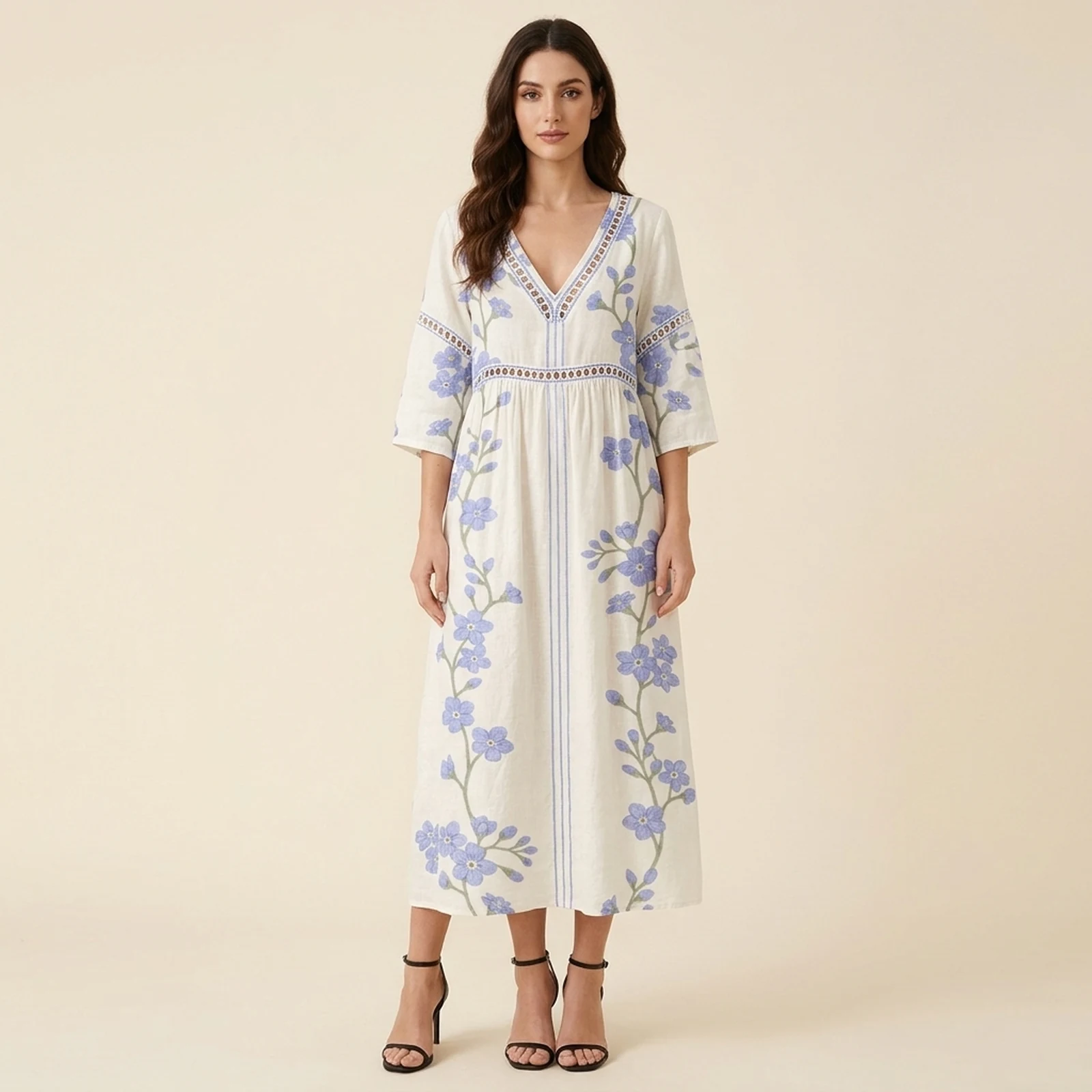 Azulina V-Neck Print Midi Dress, view 1