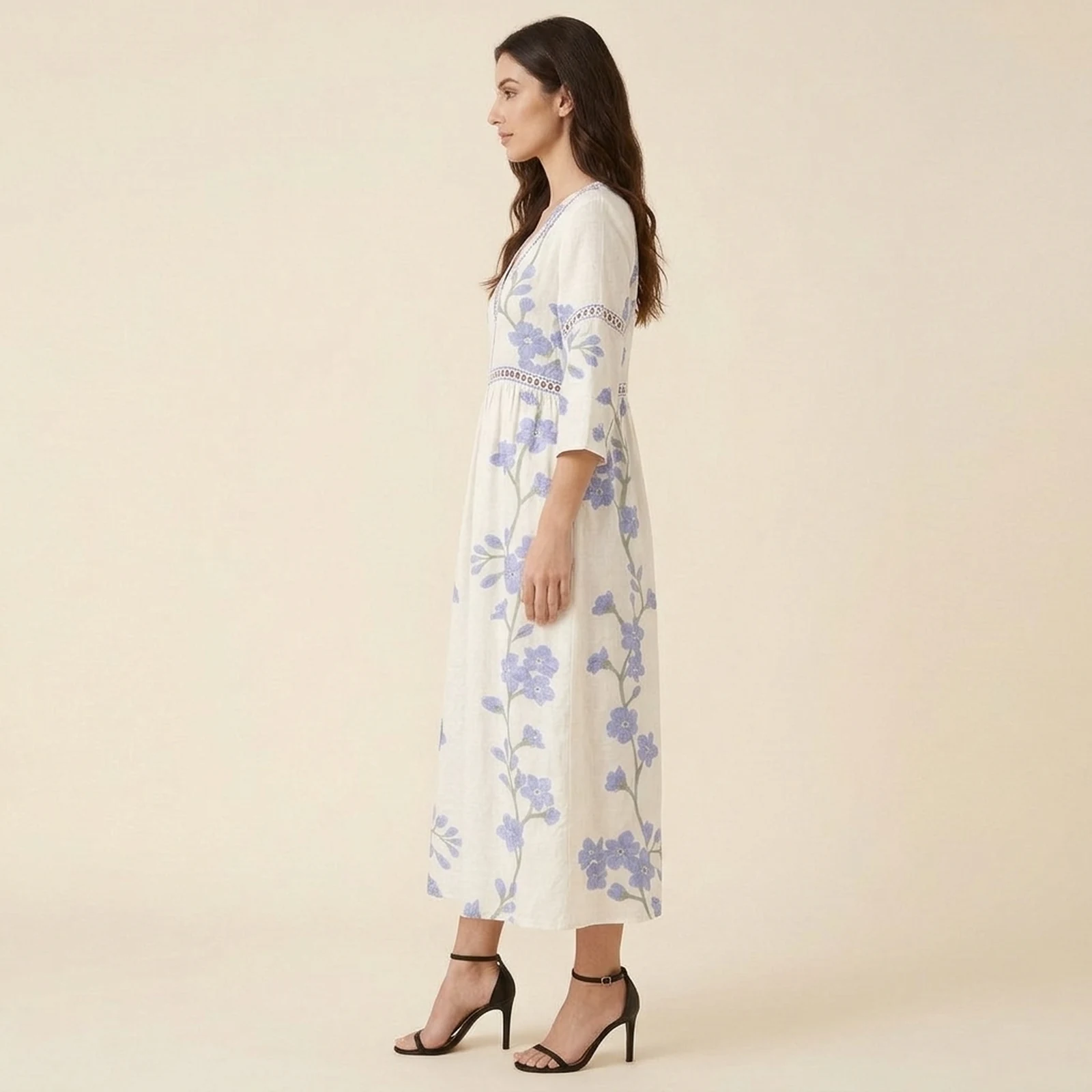 Azulina V-Neck Print Midi Dress, view 3
