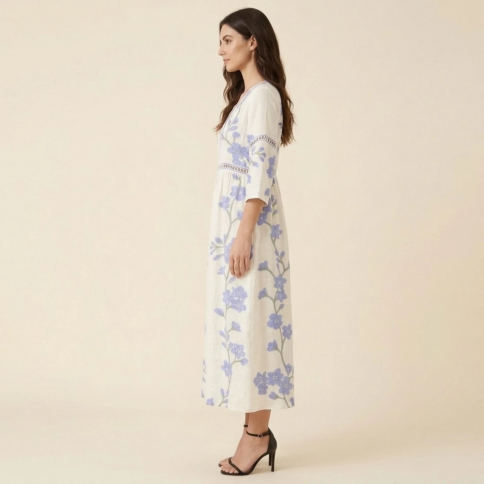 Azulina V-Neck Print Midi Dress, view 4