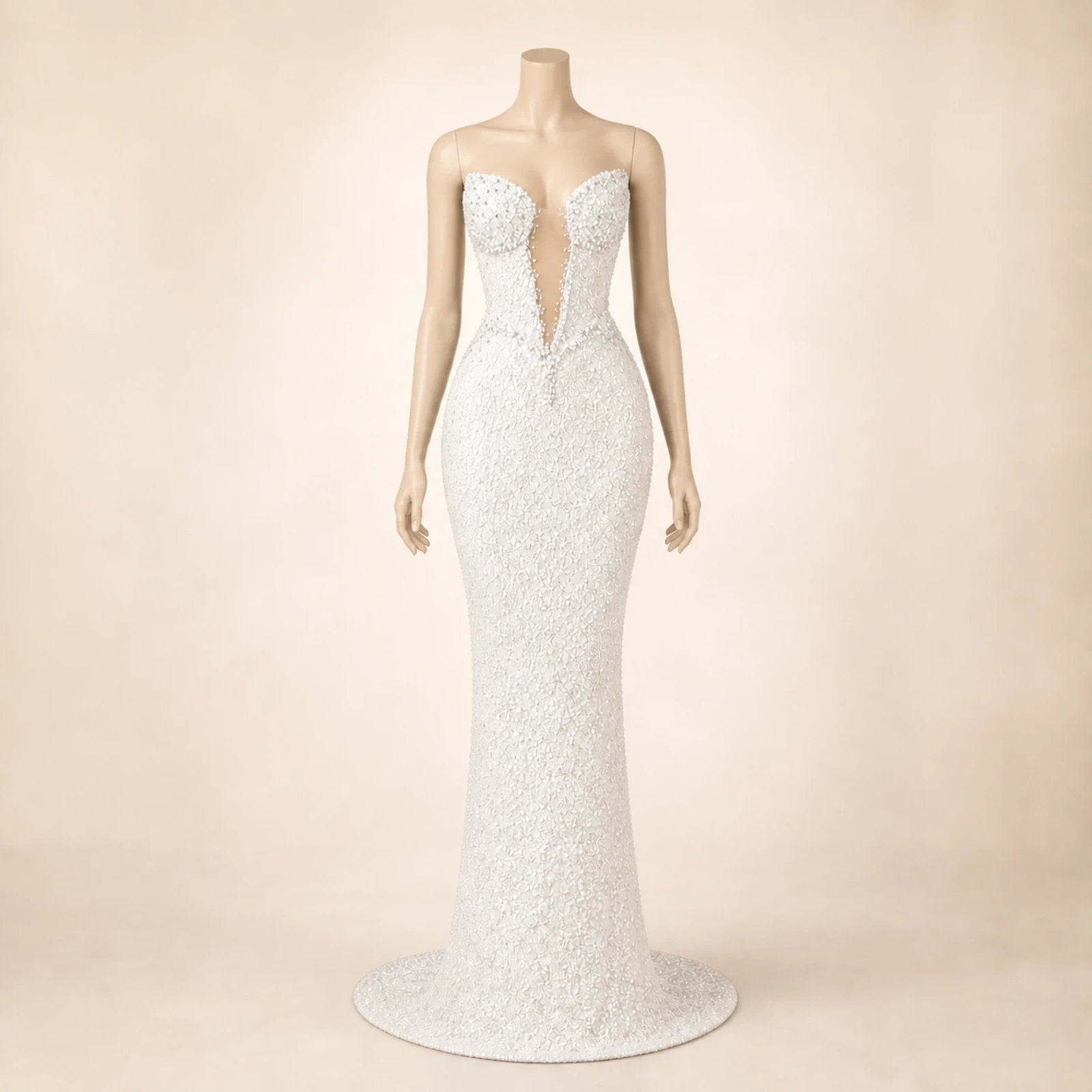 Bianca White Crystal Mermaid Gown, view 1