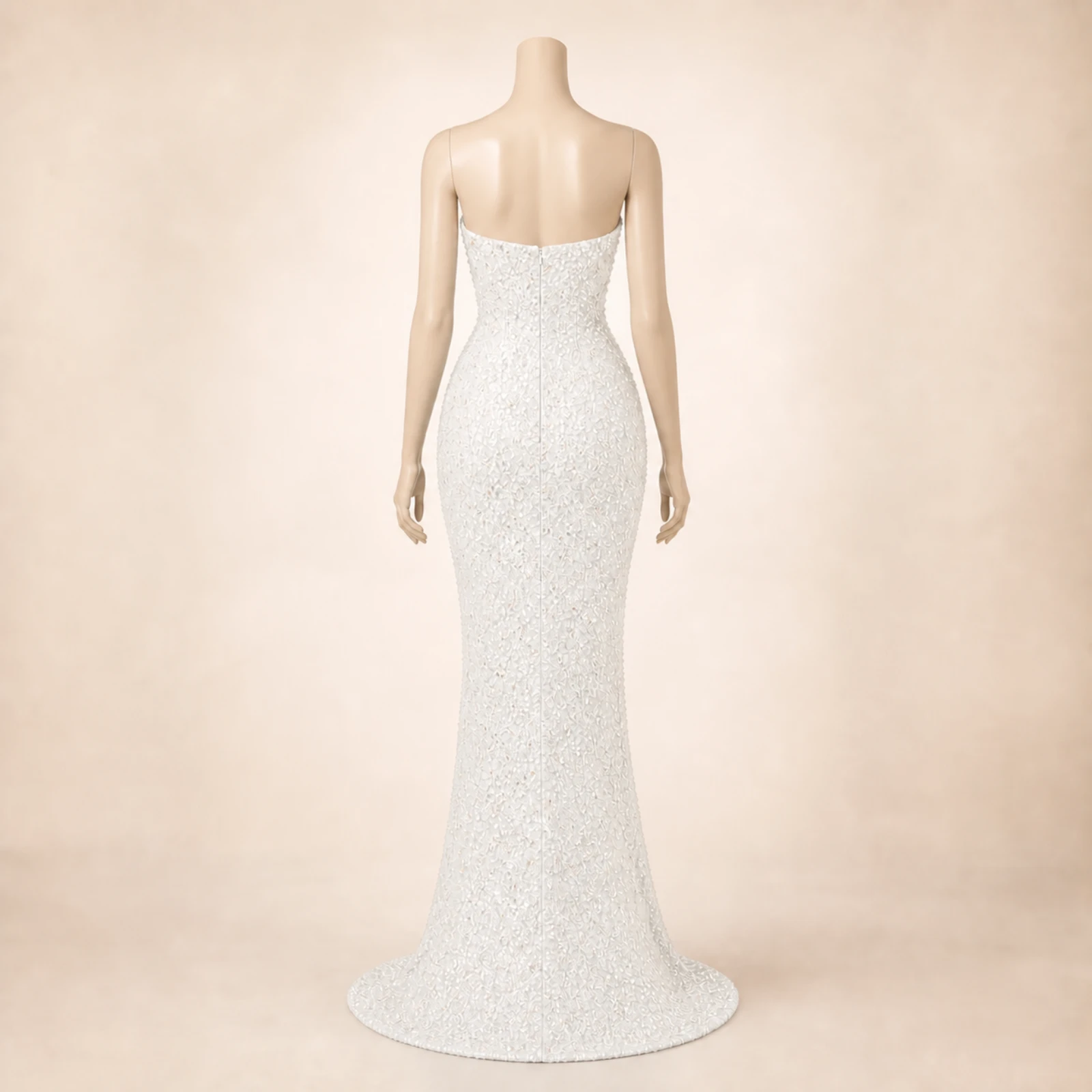 Bianca White Crystal Mermaid Gown, view 2