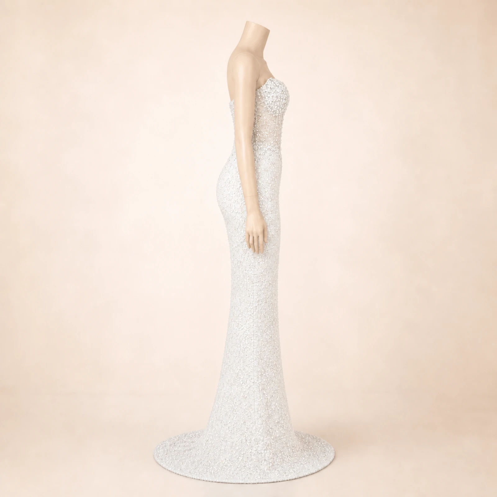 Bianca White Crystal Mermaid Gown, view 3