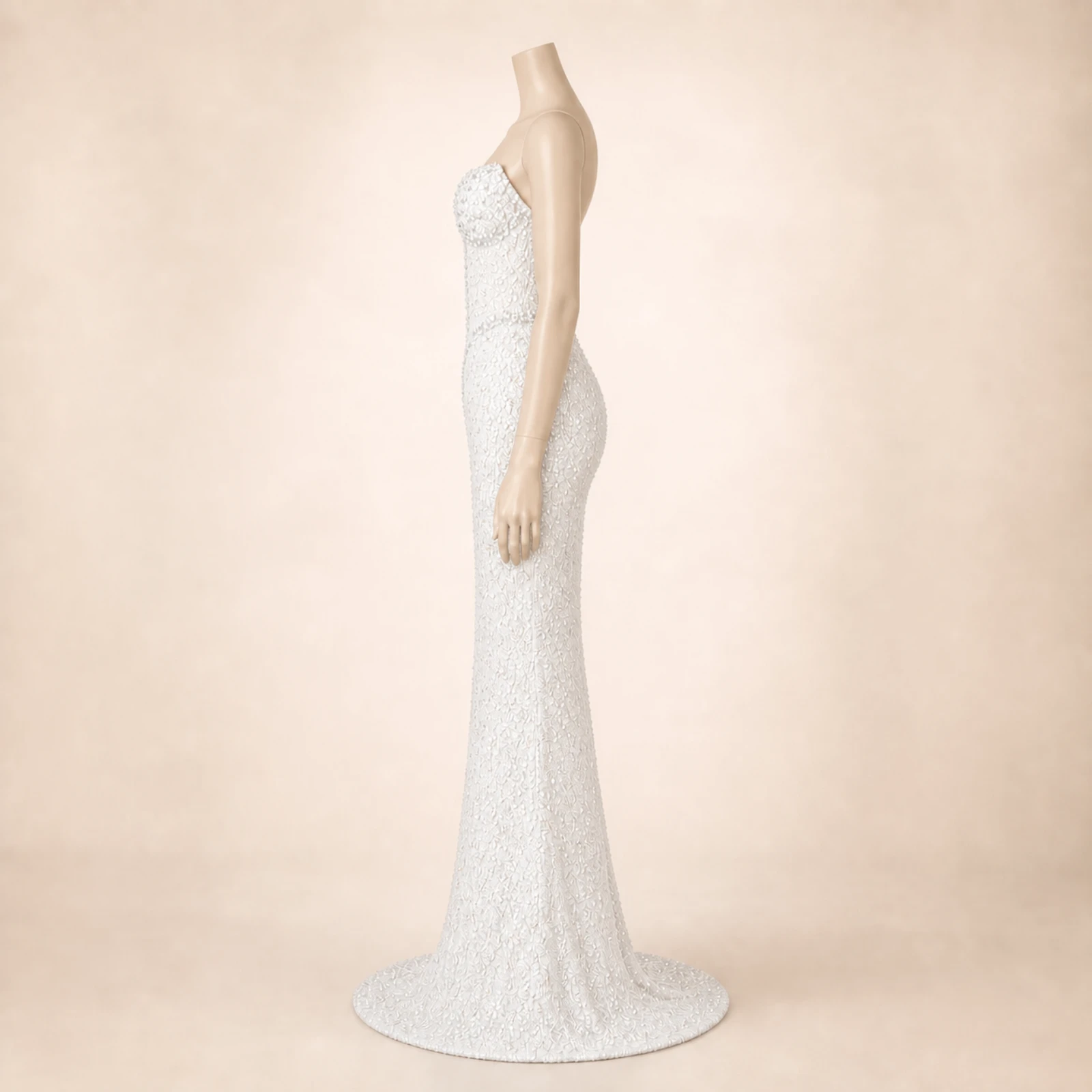 Bianca White Crystal Mermaid Gown, view 4