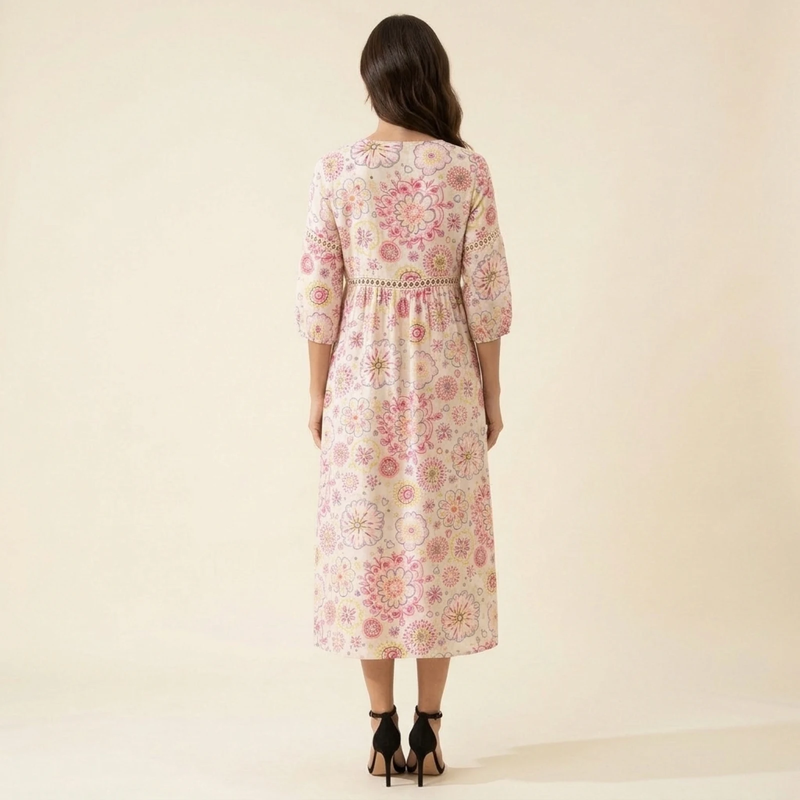 Blush V-Neck Print Midi Dress, view 2