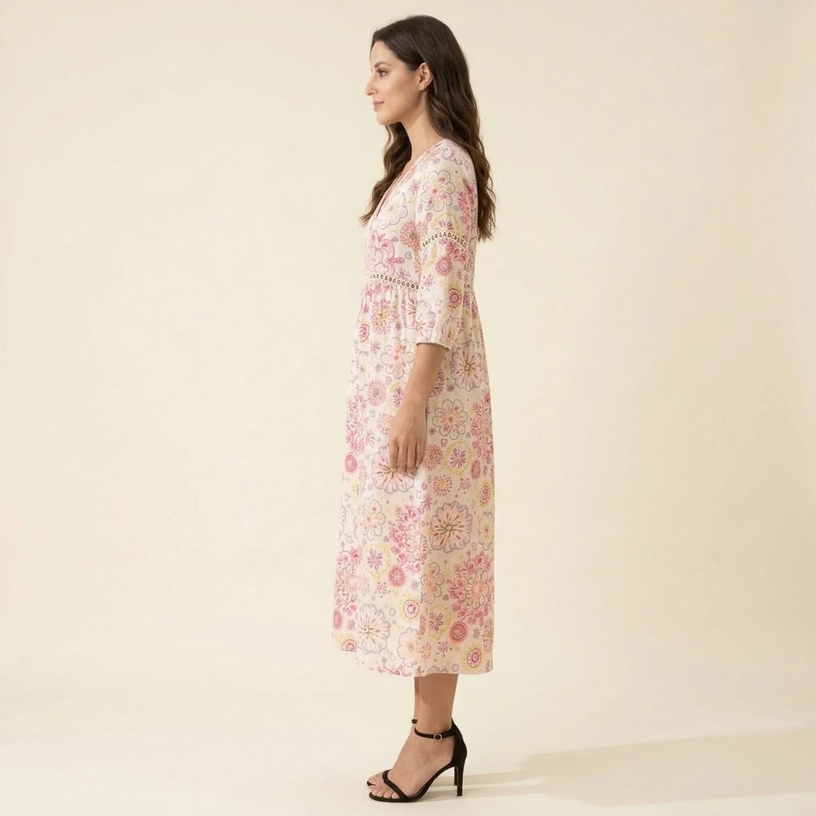 Blush V-Neck Print Midi Dress, view 4