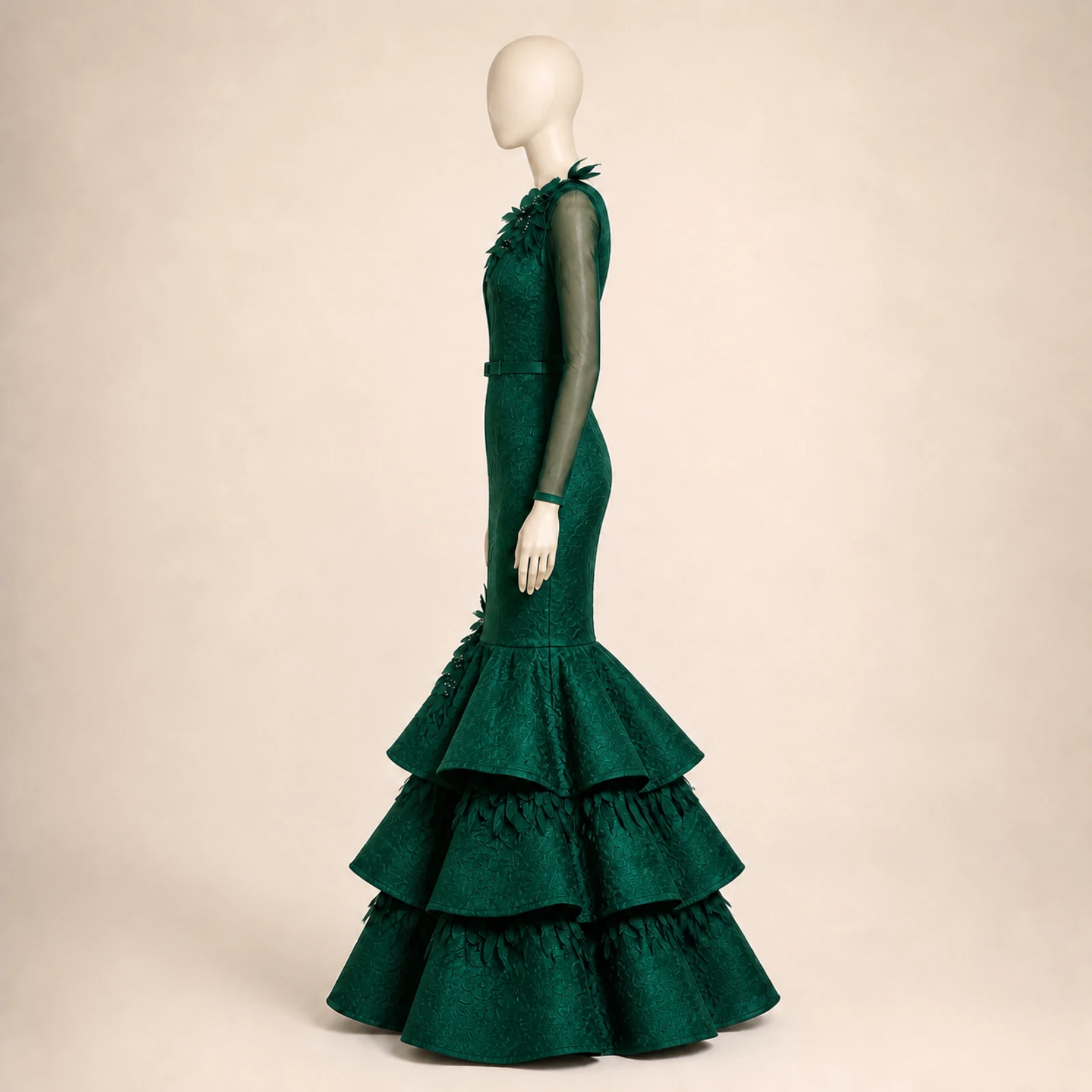 Briseis Green Tiered Mermaid Gown, view 3