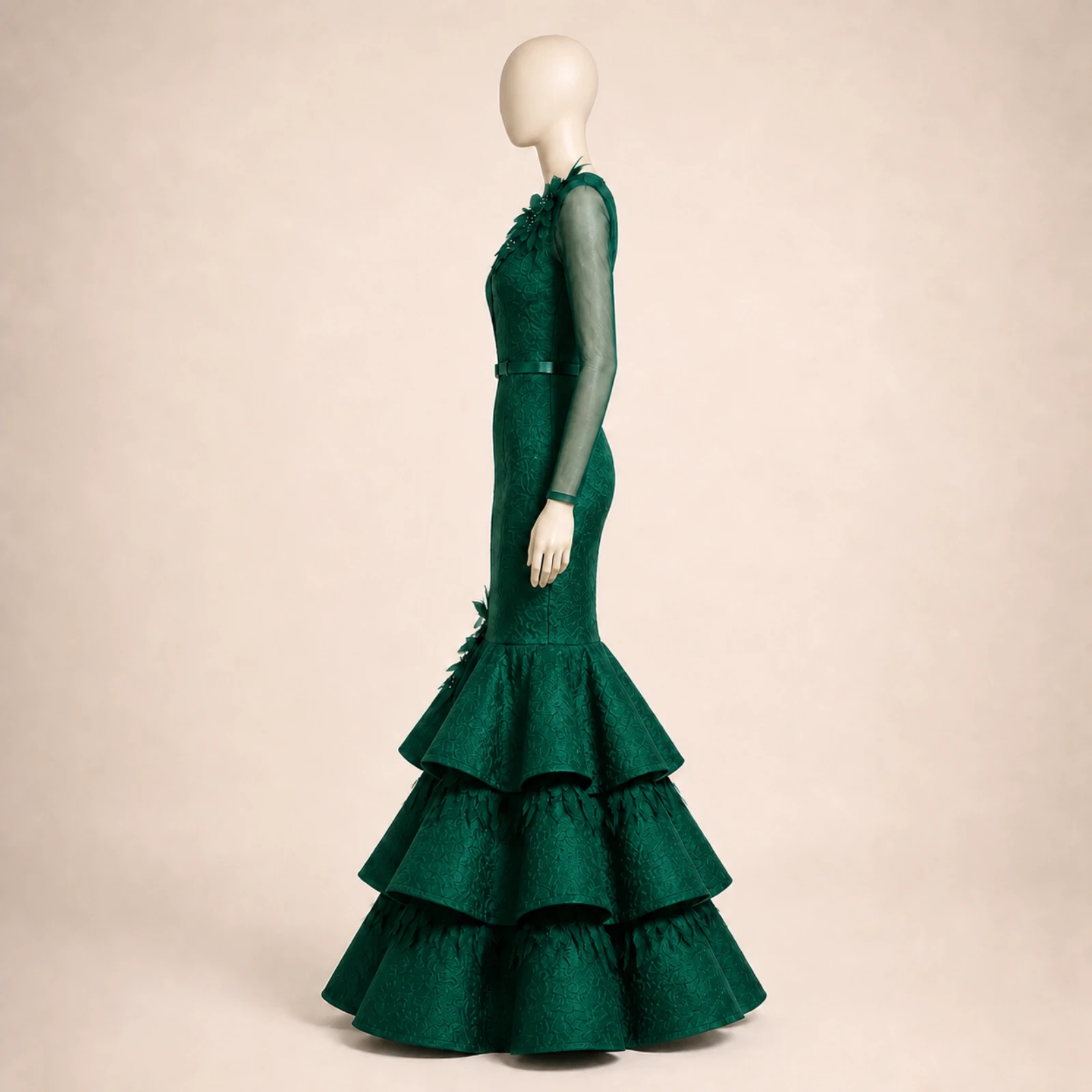 Briseis Green Tiered Mermaid Gown, view 4