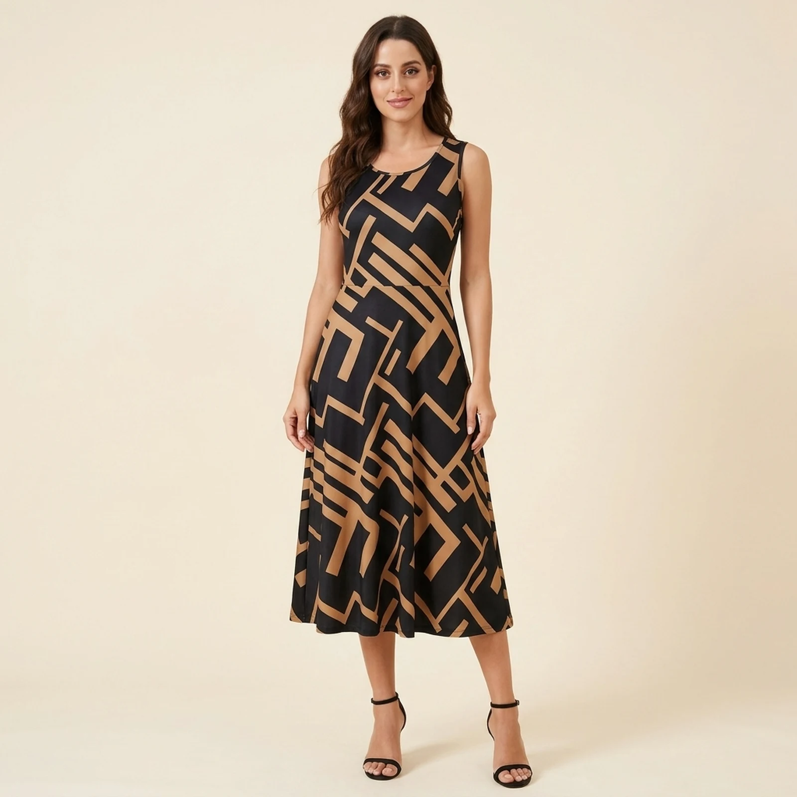 Bronze Line Swing Midi Dress, view 1