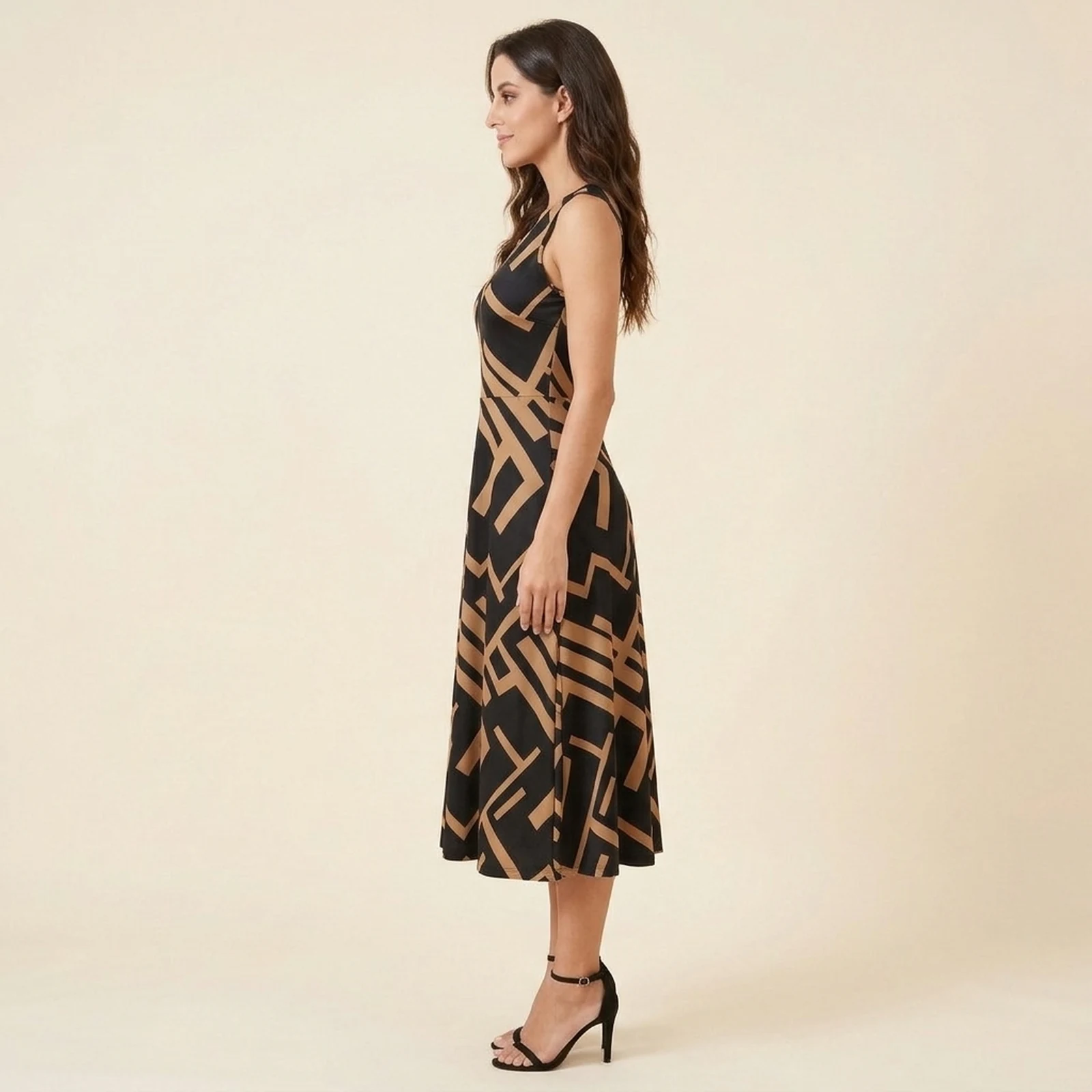Bronze Line Swing Midi Dress, view 3