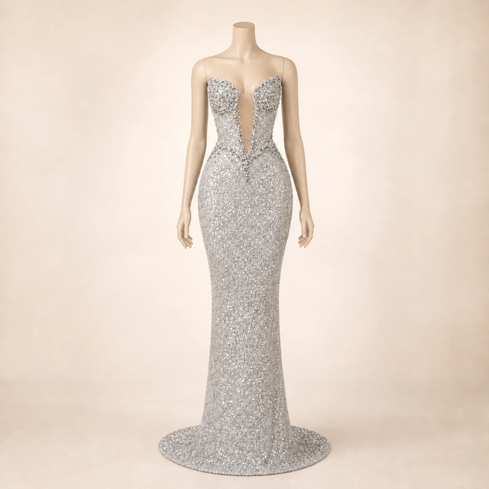 Celeste Silver Crystal Mermaid Gown, view 1