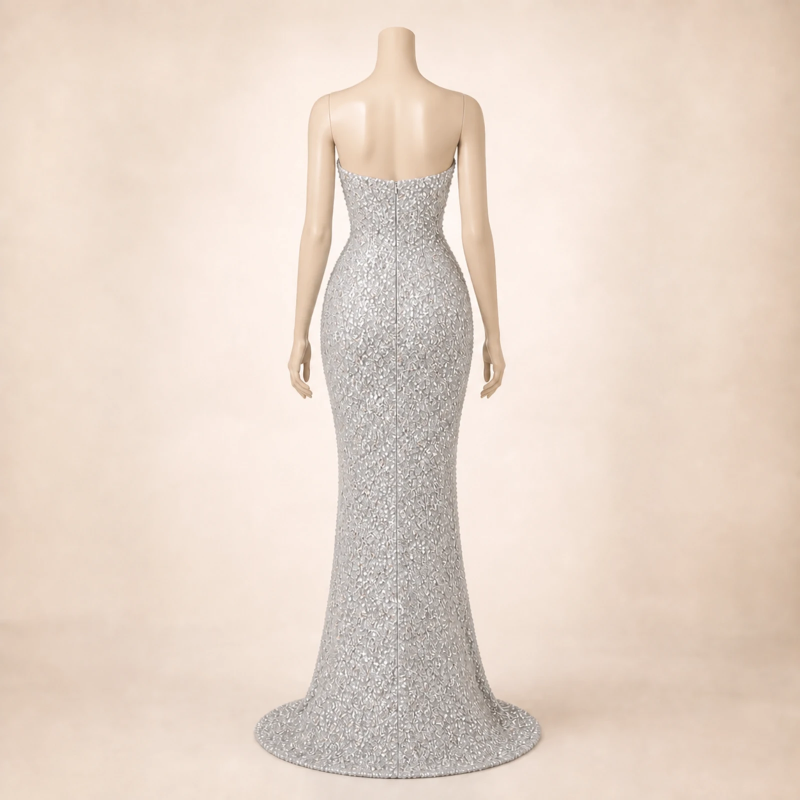 Celeste Silver Crystal Mermaid Gown, view 2