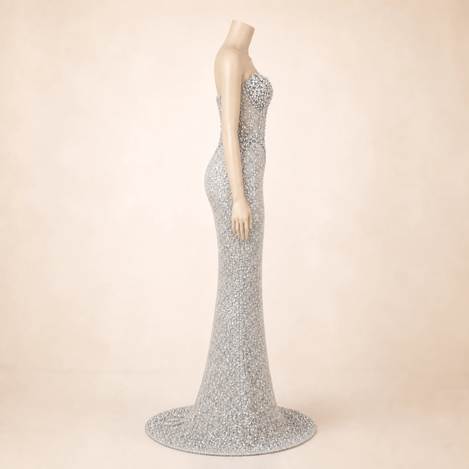 Celeste Silver Crystal Mermaid Gown, view 3