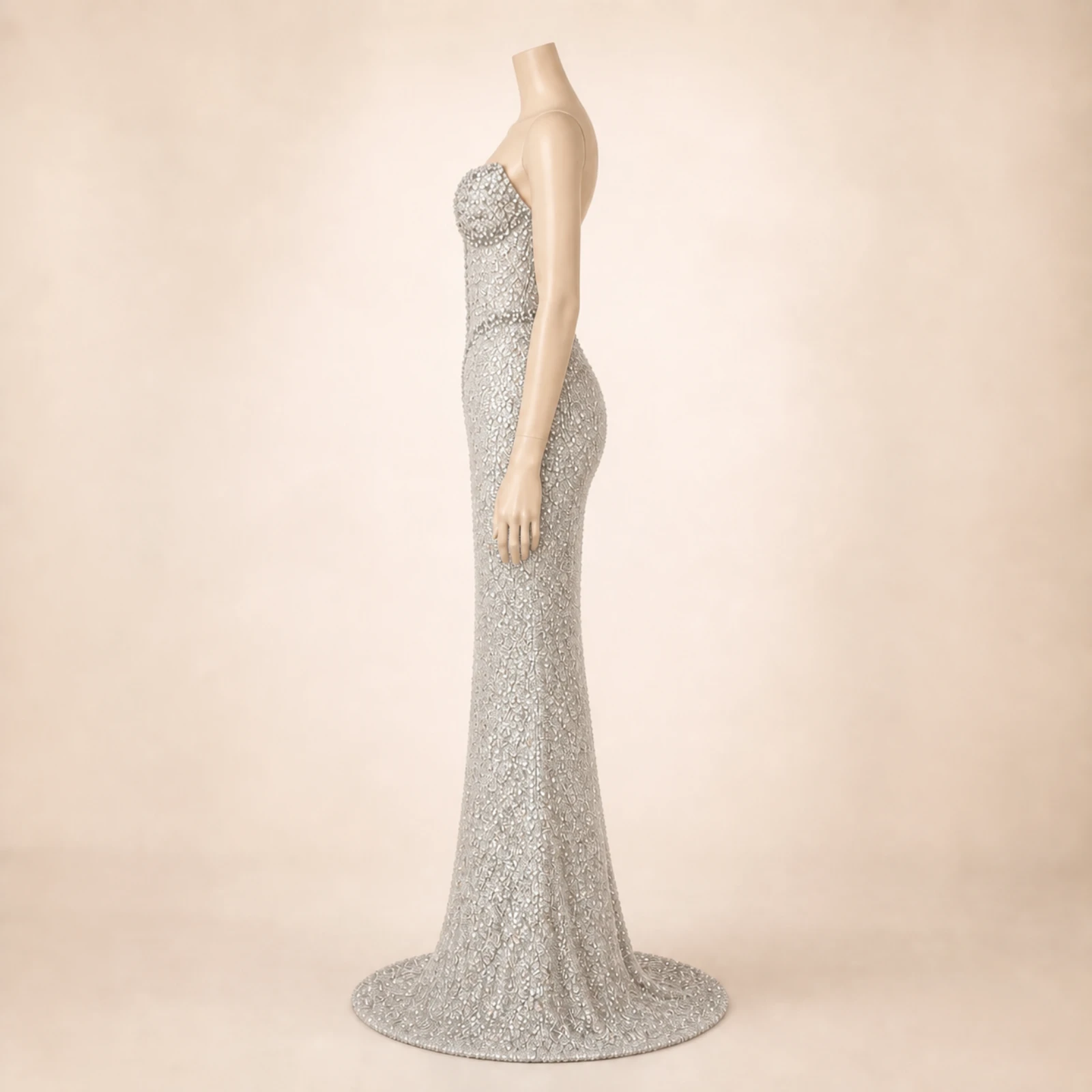 Celeste Silver Crystal Mermaid Gown, view 4