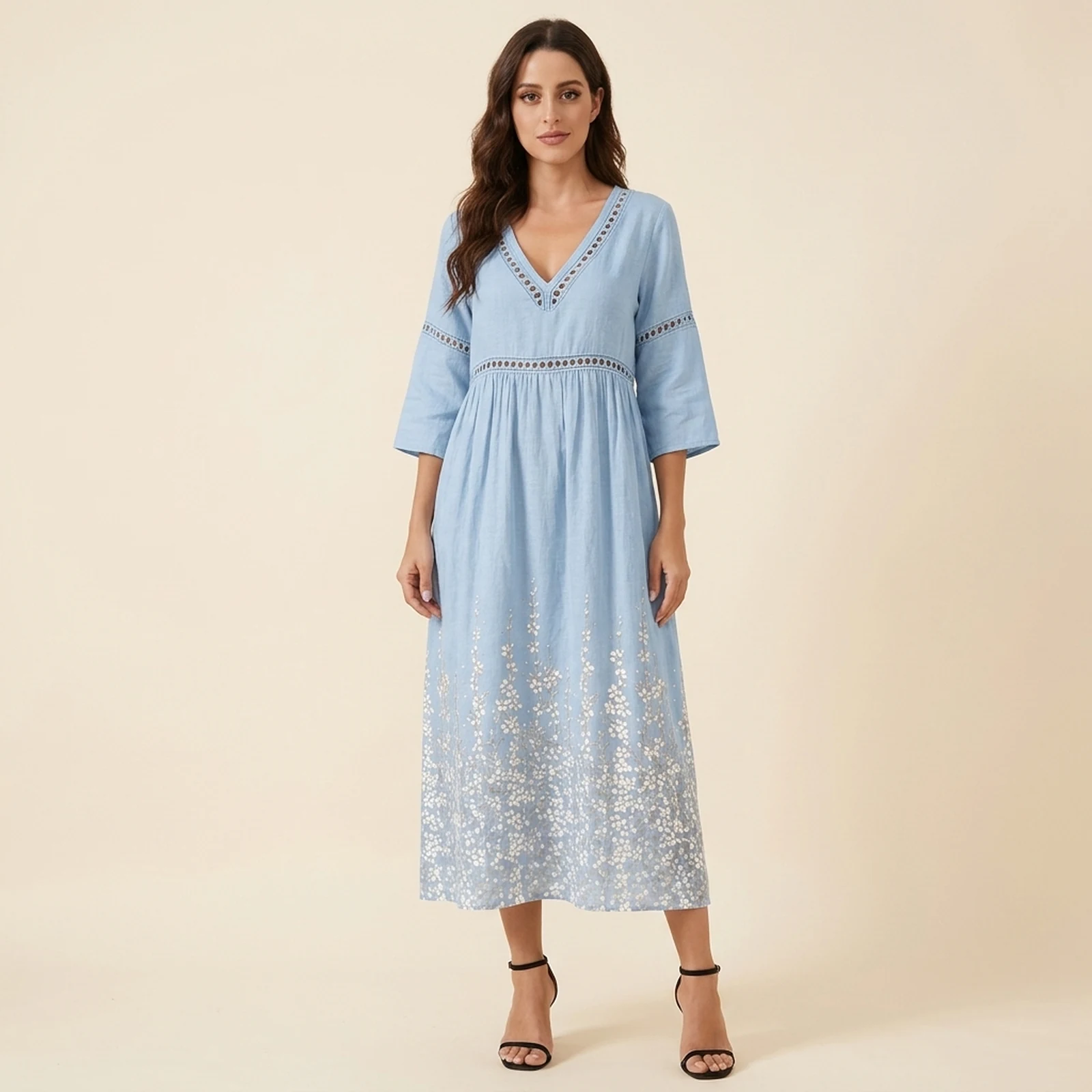 Celeste V-Neck Print Midi Dress, view 1