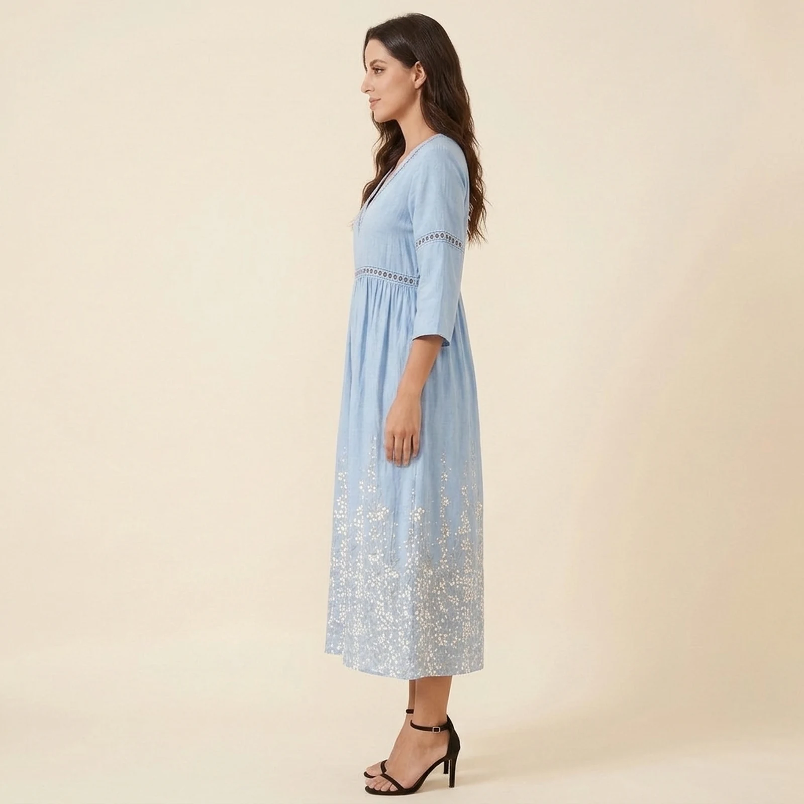 Celeste V-Neck Print Midi Dress, view 3