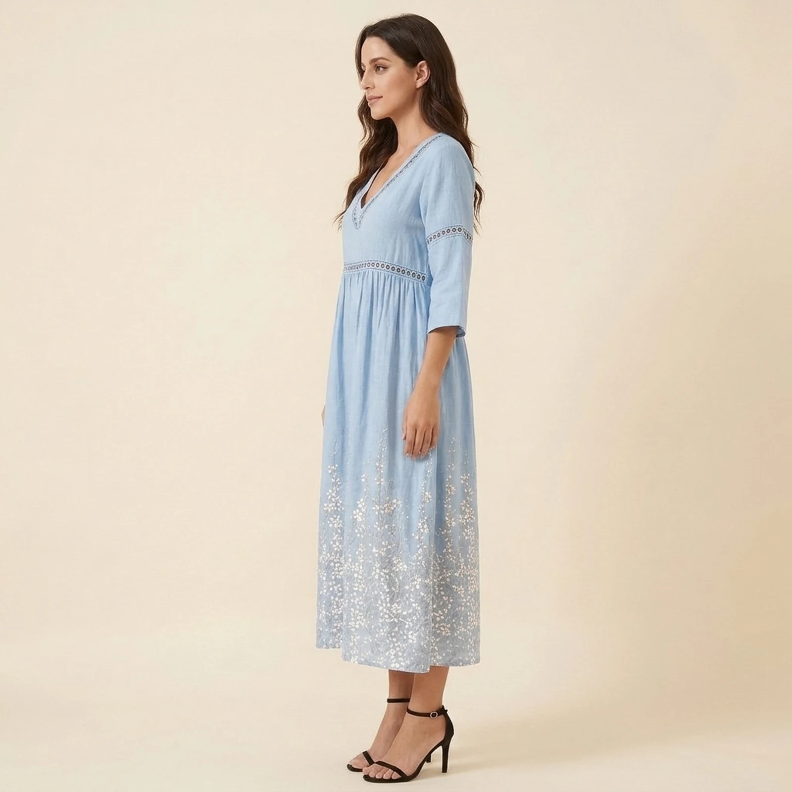 Celeste V-Neck Print Midi Dress, view 4