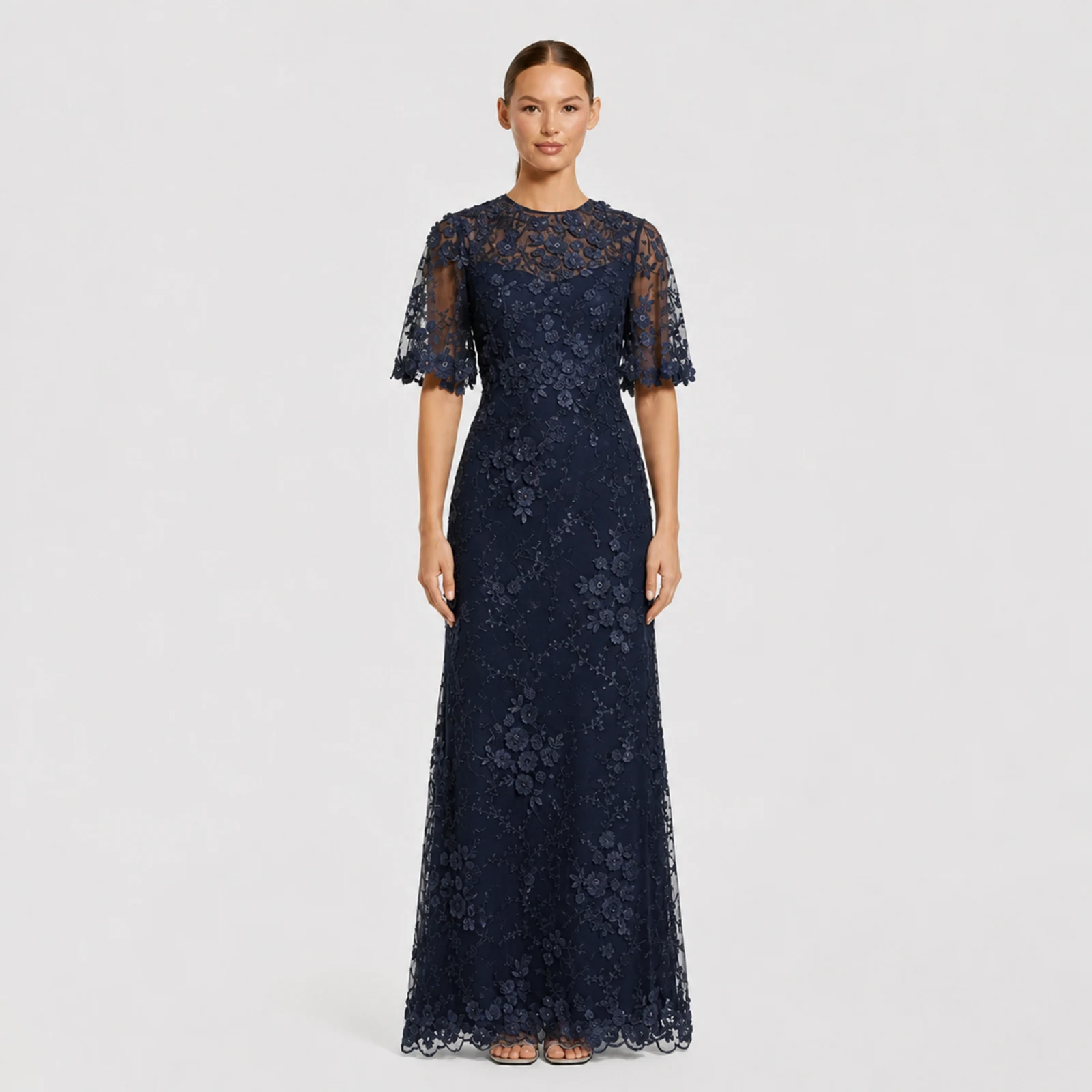 Celestine Navy Lace Gown, view 1