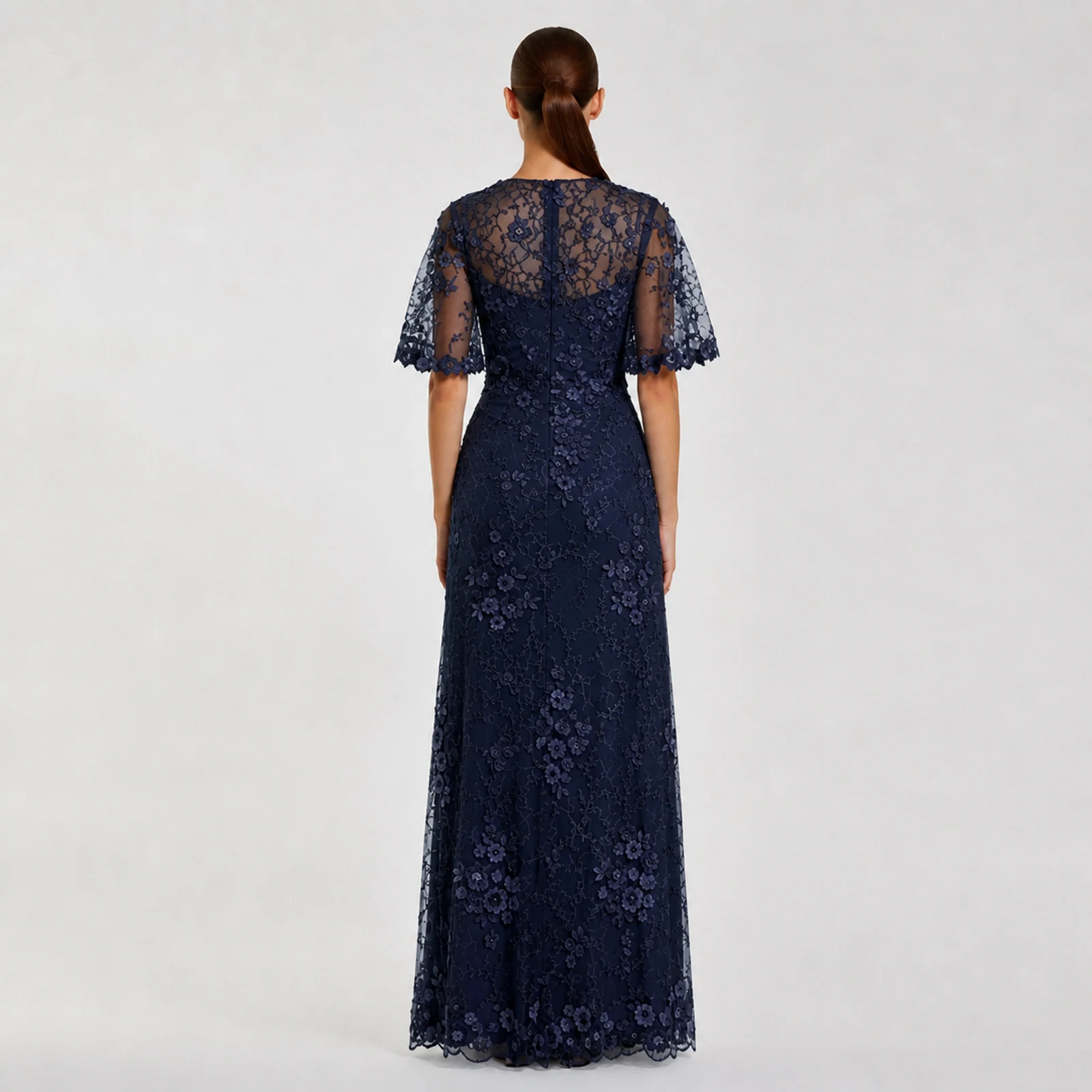 Celestine Navy Lace Gown, view 2