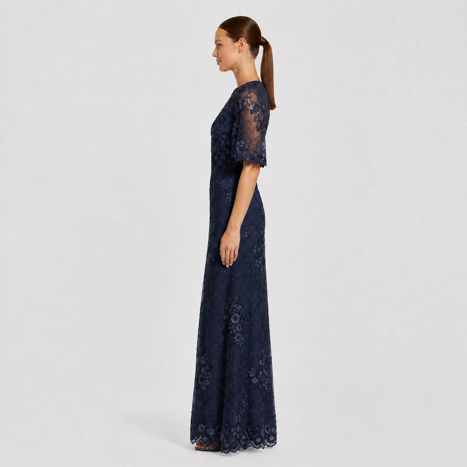 Celestine Navy Lace Gown, view 3