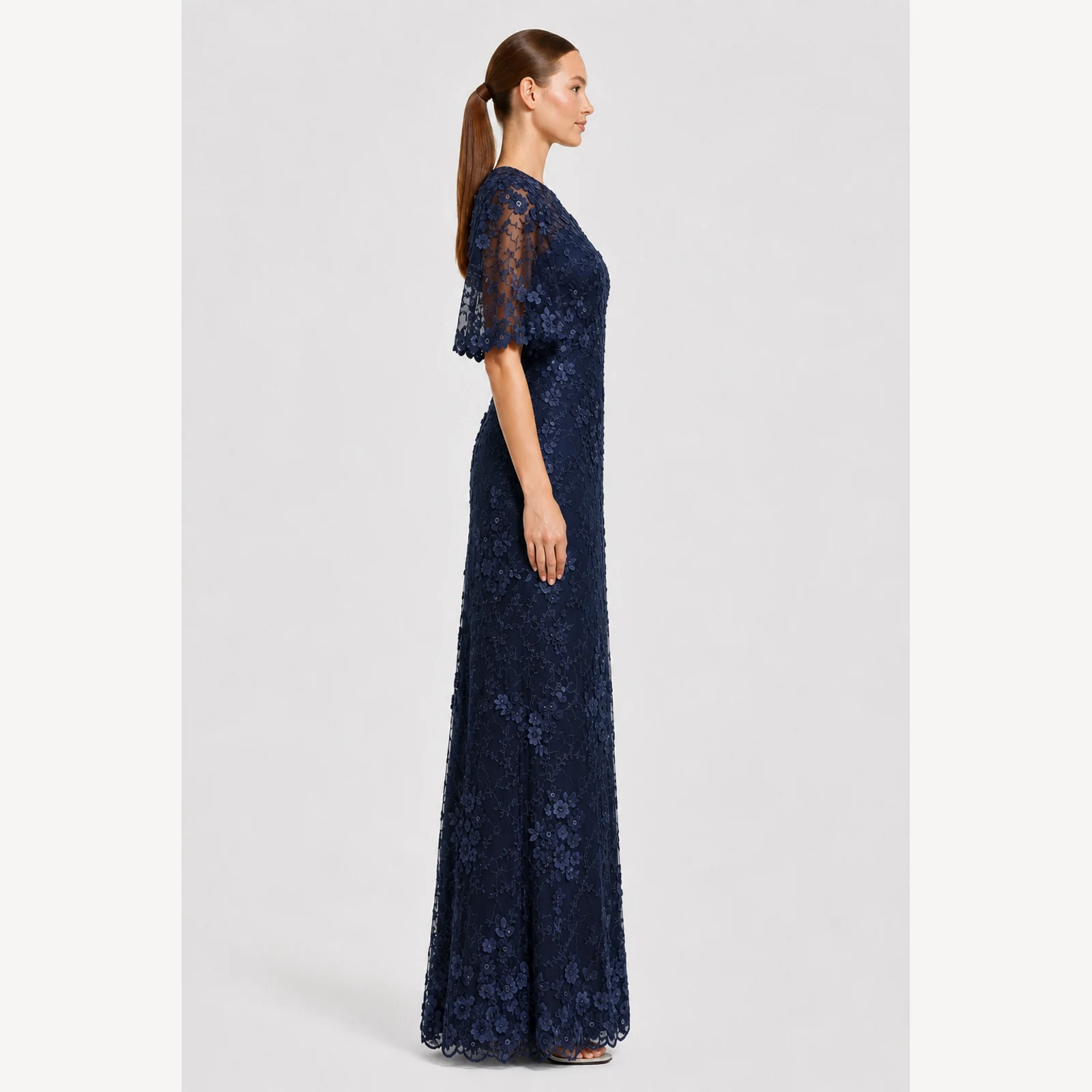 Celestine Navy Lace Gown, view 4